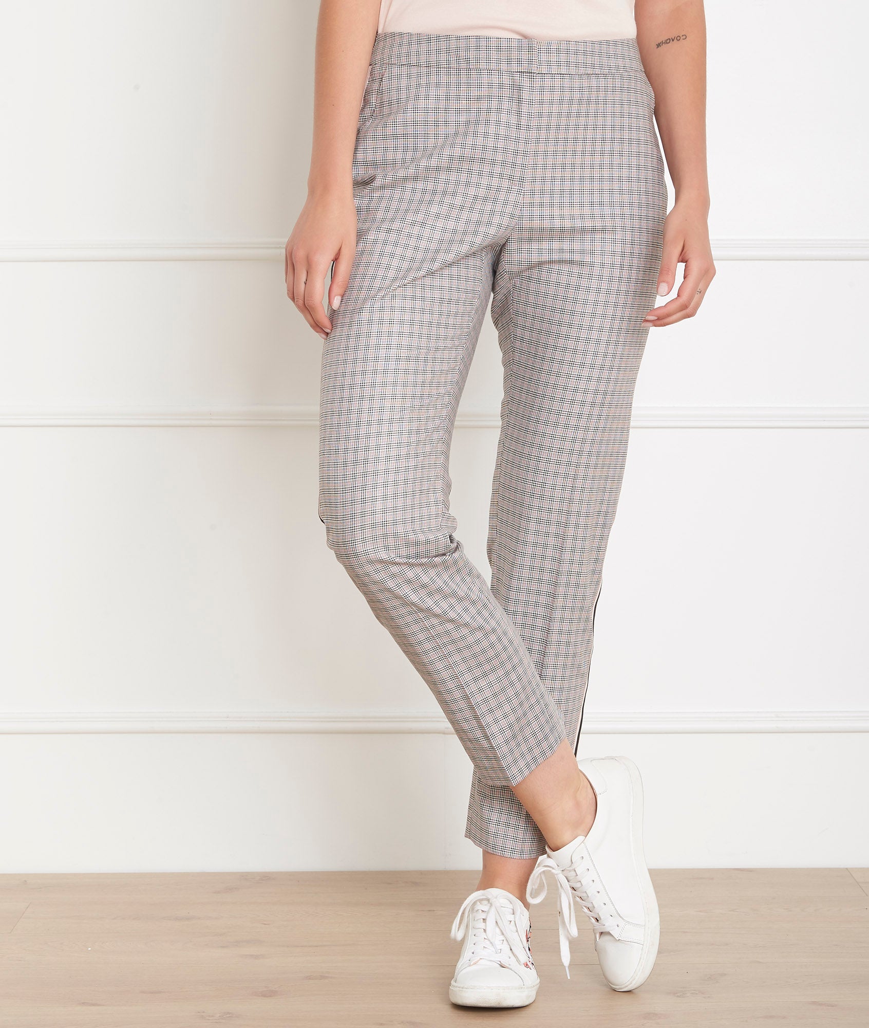 Pantalon cigarette motif Prince de Galles Suzanne Faume - seconde main