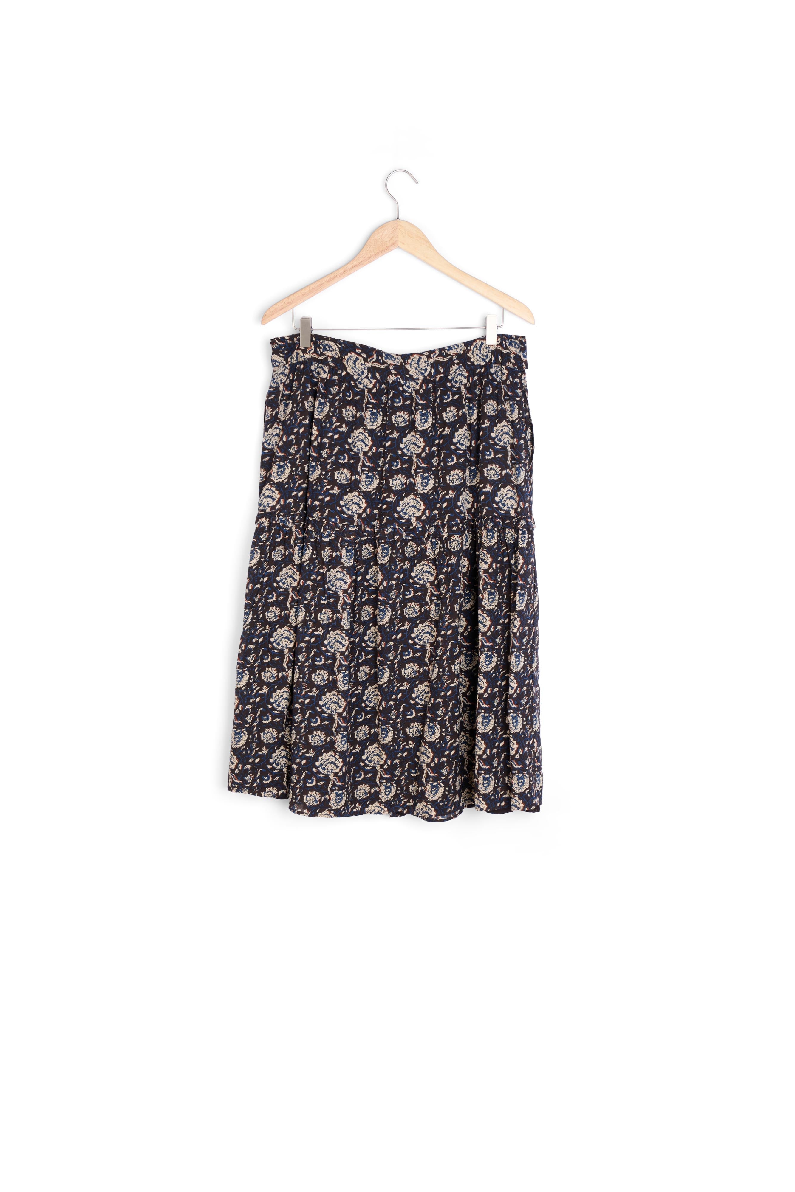 Jupe midi ceinturée imprimée noire Deborah Faume - seconde main