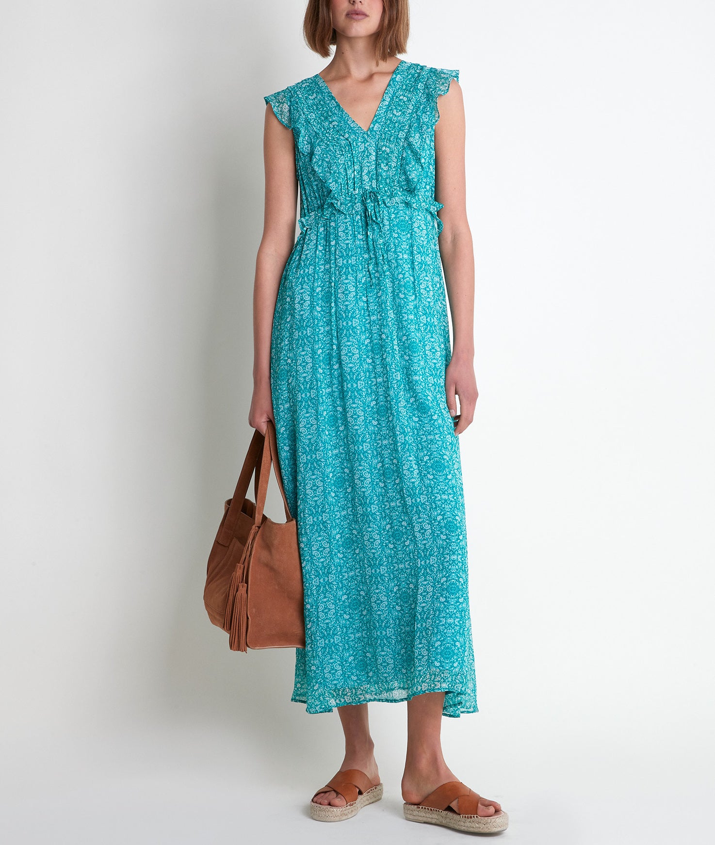 Robe longue imprimée turquoise Nao Faume - seconde main