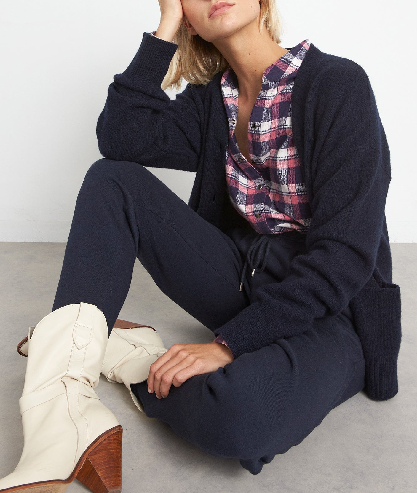 Chemise en coton à carreaux marine et rose Adam Faume - seconde main