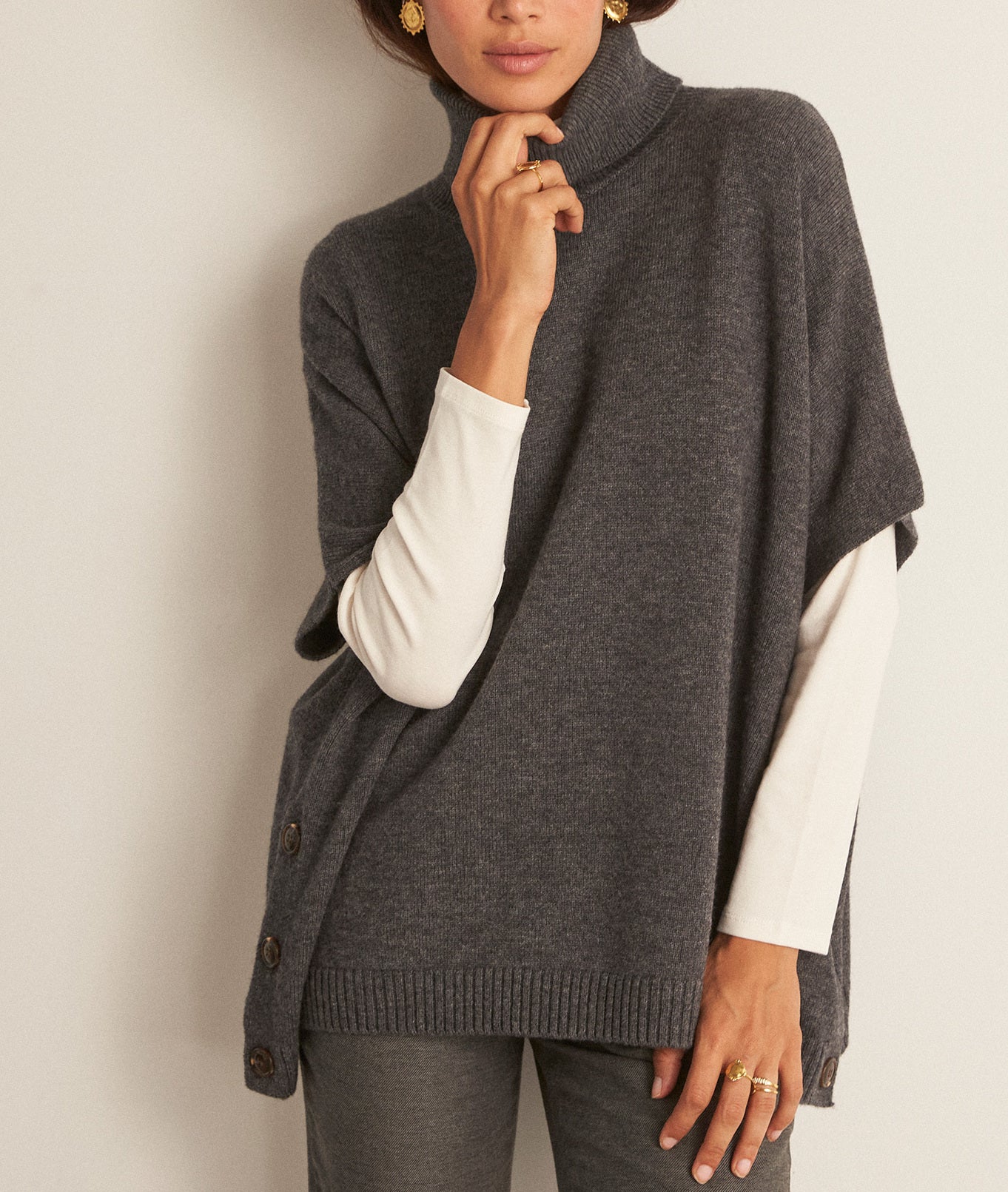 Pull col roulé gris en laine responsable et yack Benji Faume - seconde main