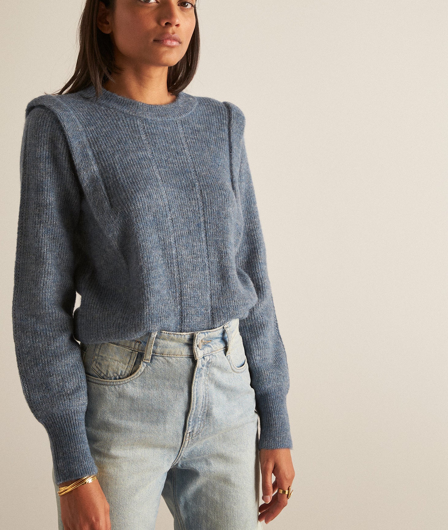 Pull à épaulettes pétrole Bridget Faume - seconde main