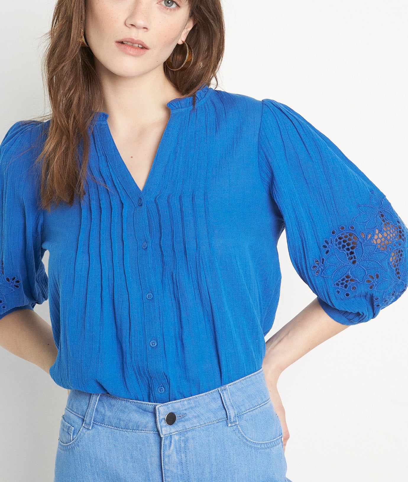 Blouse en coton et lin bleu Lynne Faume - seconde main