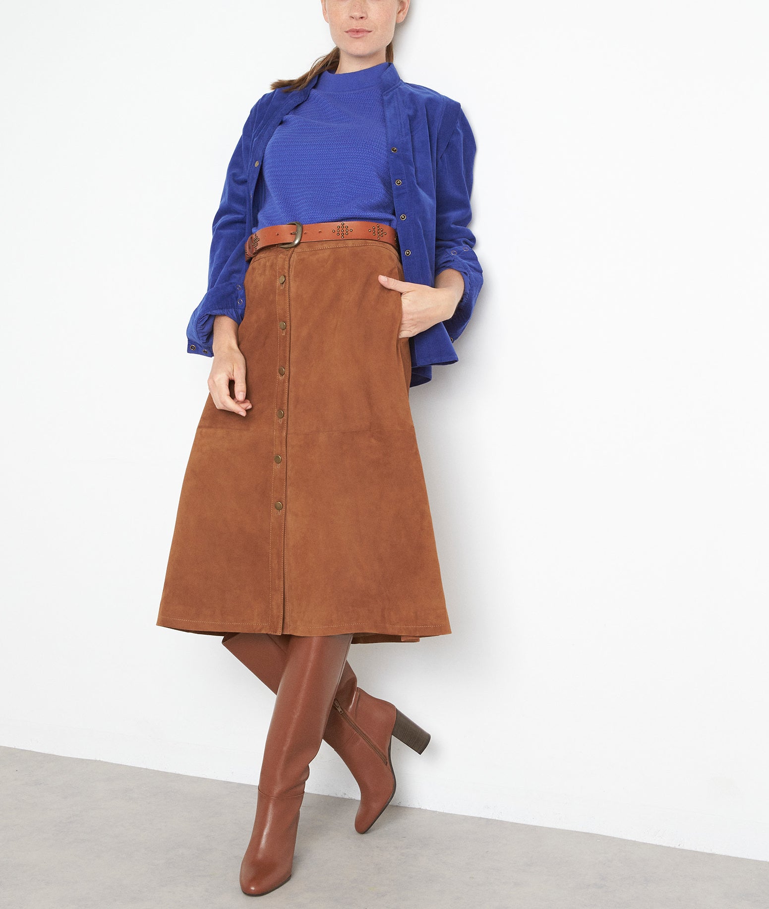 Chemise en velours milleraies de coton bleu Adam Faume - seconde main