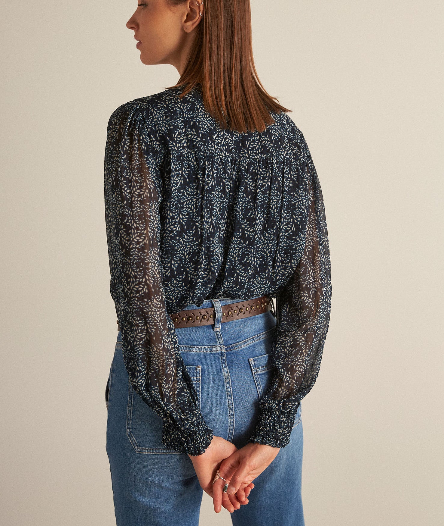 Blouse imprimée pétrole Caly Faume - seconde main