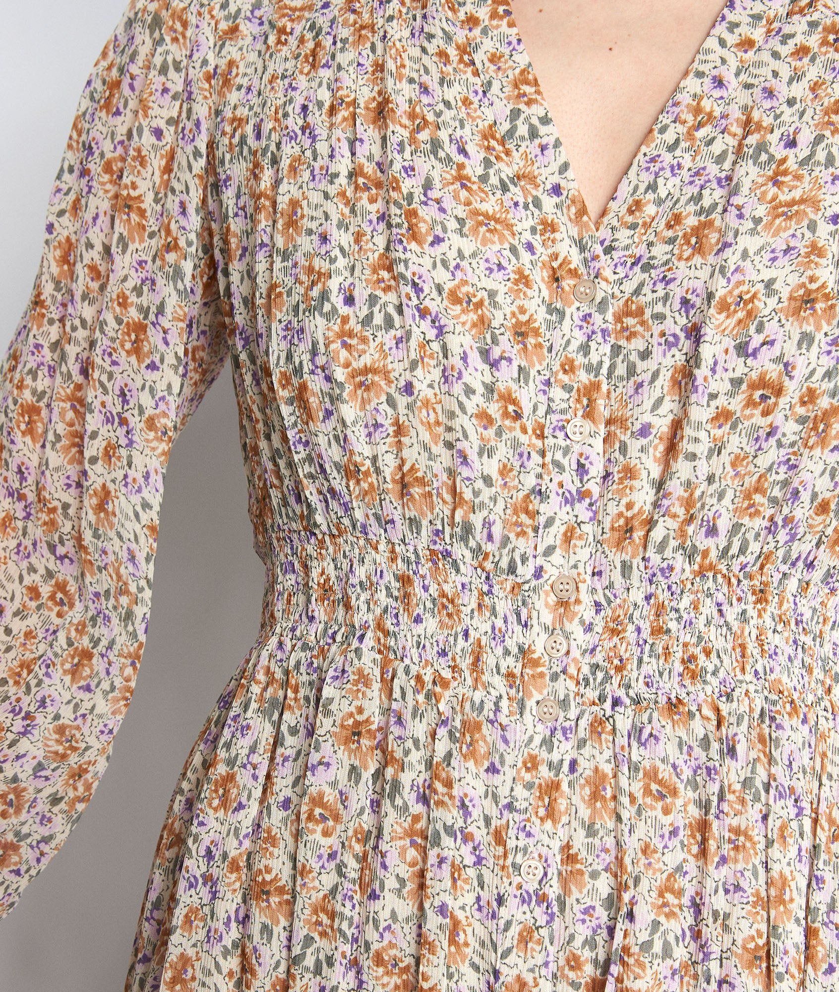 Robe longue écrue à l'imprimé fleuri Norine Faume - seconde main