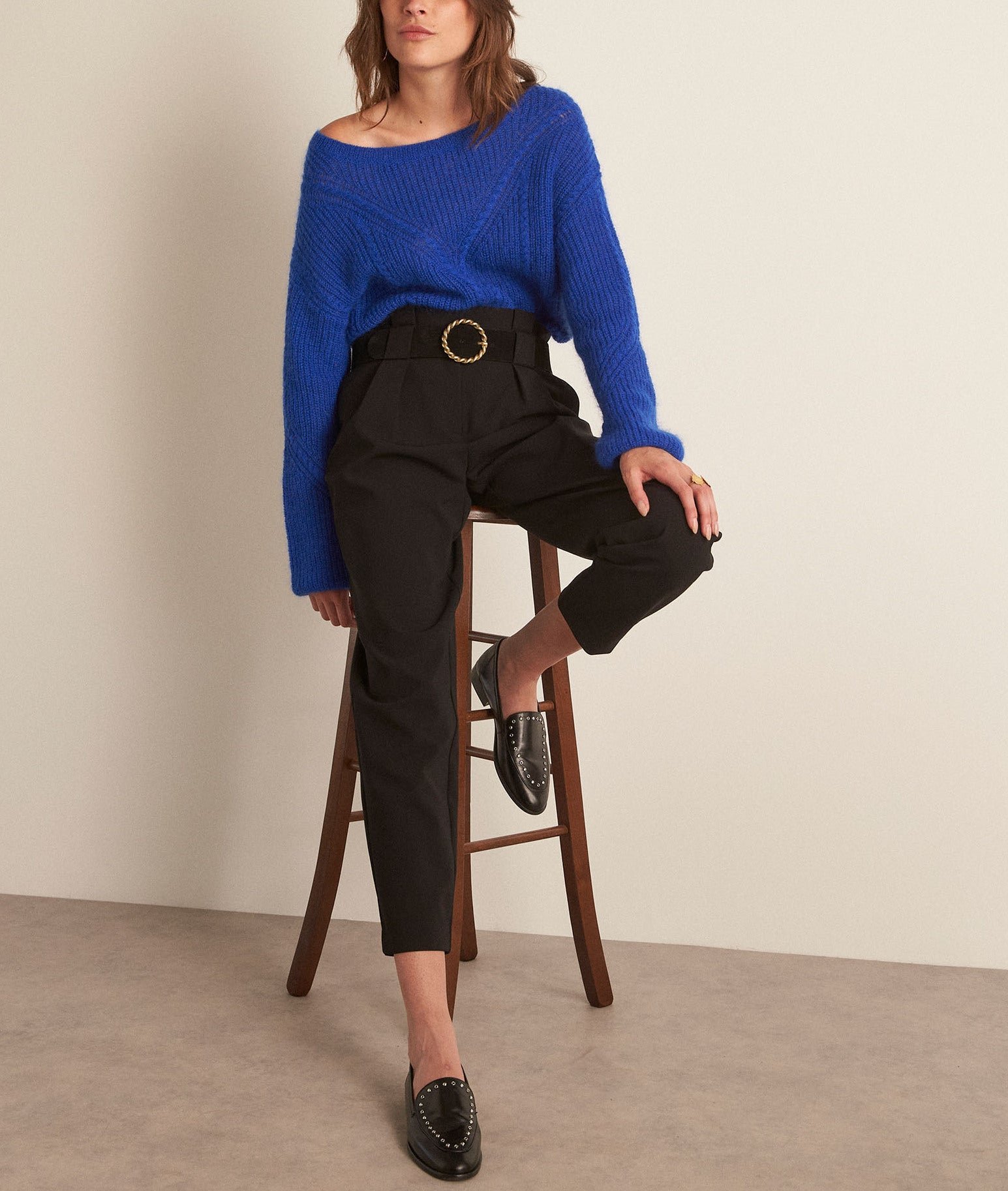 Pantalon de tailleur ceinturé noir Tivio Faume - seconde main