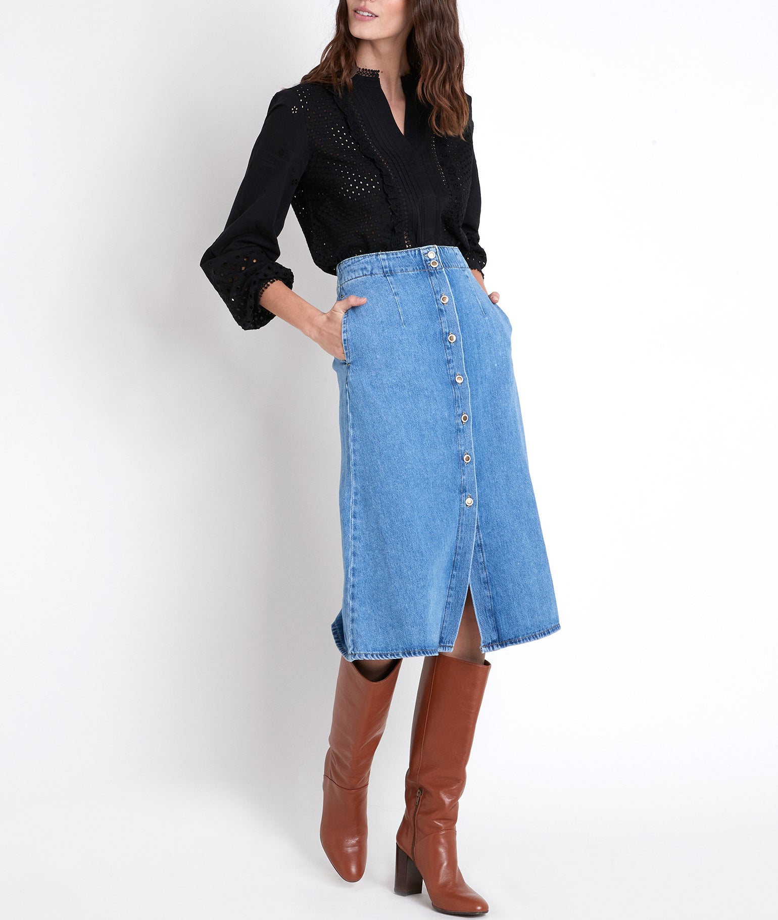 Blouse noire brodée en coton Tessali Faume - seconde main