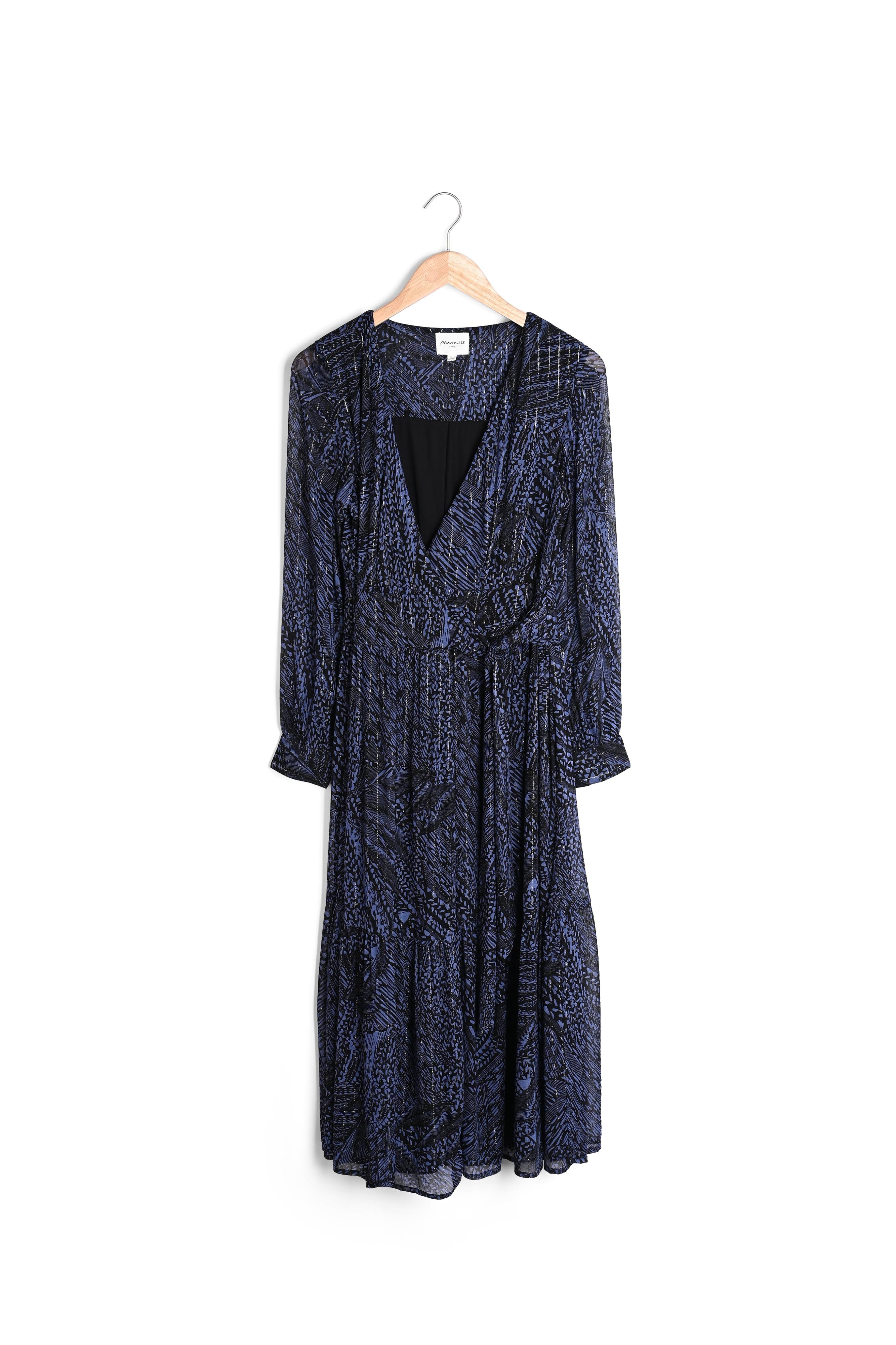 Robe longue cache-coeur imprimée marine et noire Liberty Faume - seconde main