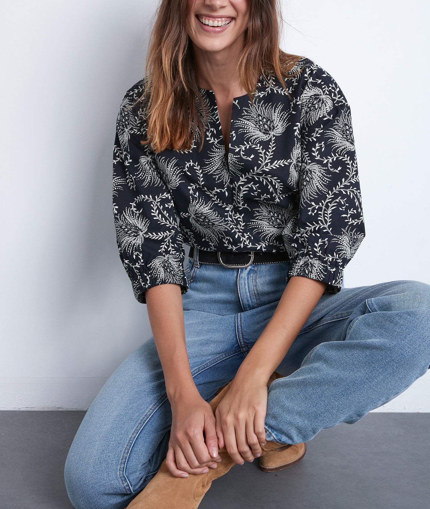 Blouse en coton imprimé noir et blanc Amel Faume - seconde main