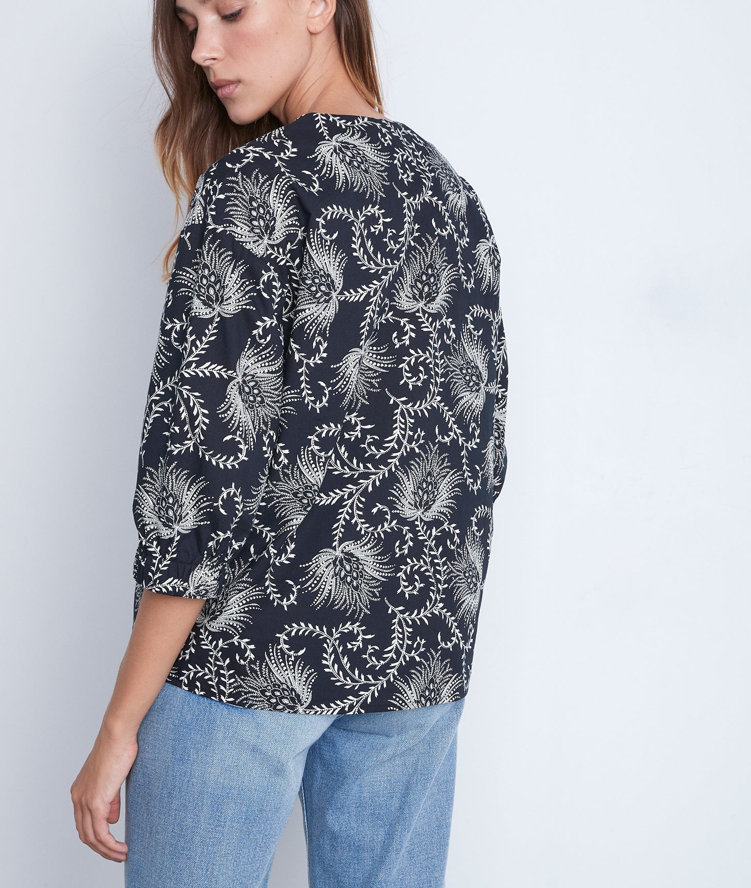 Blouse en coton imprimé noir et blanc Amel Faume - seconde main