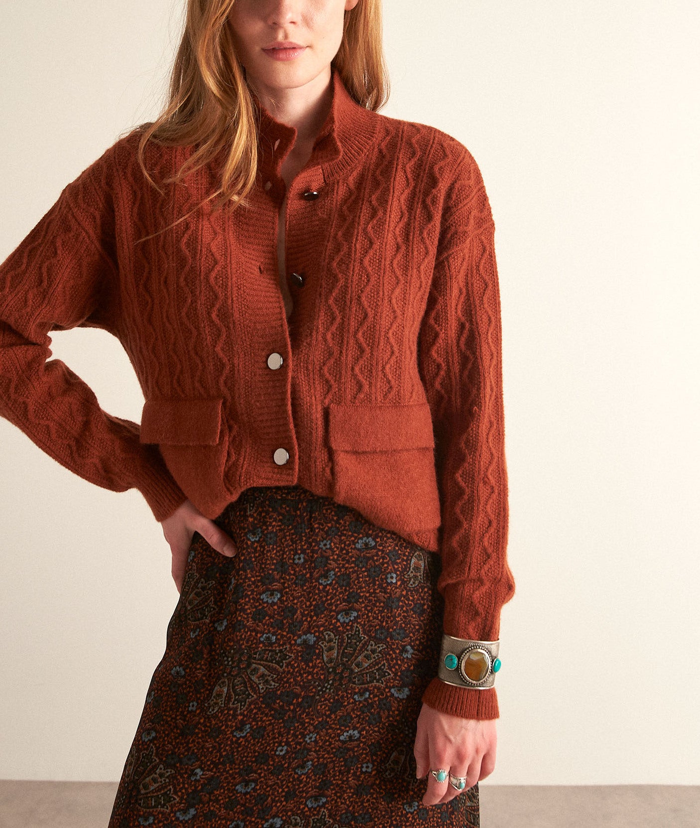 Cardigan torsadé brique Baptiste Faume - seconde main