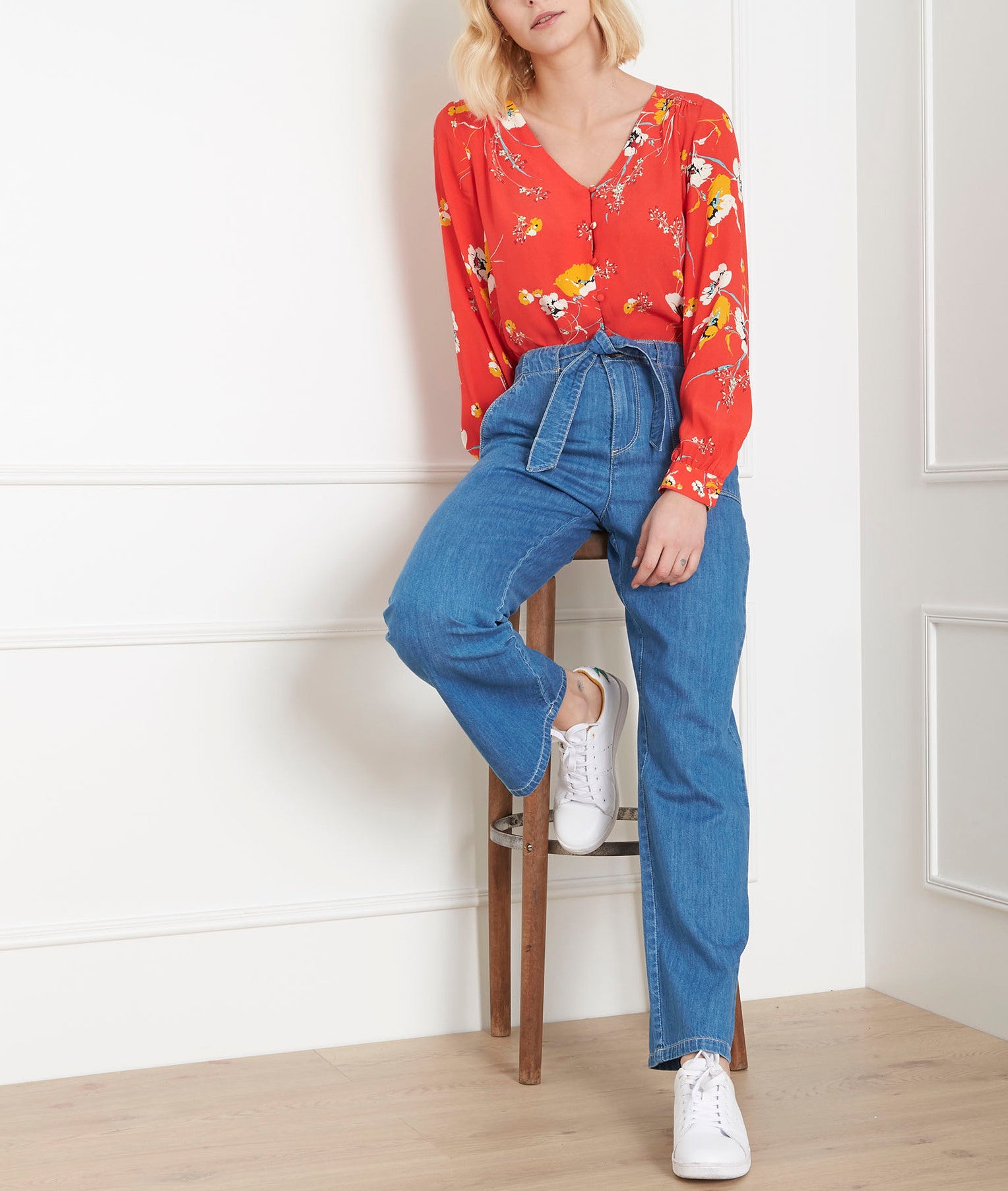 Jean flare indigo ceinturé Claudy Faume - seconde main