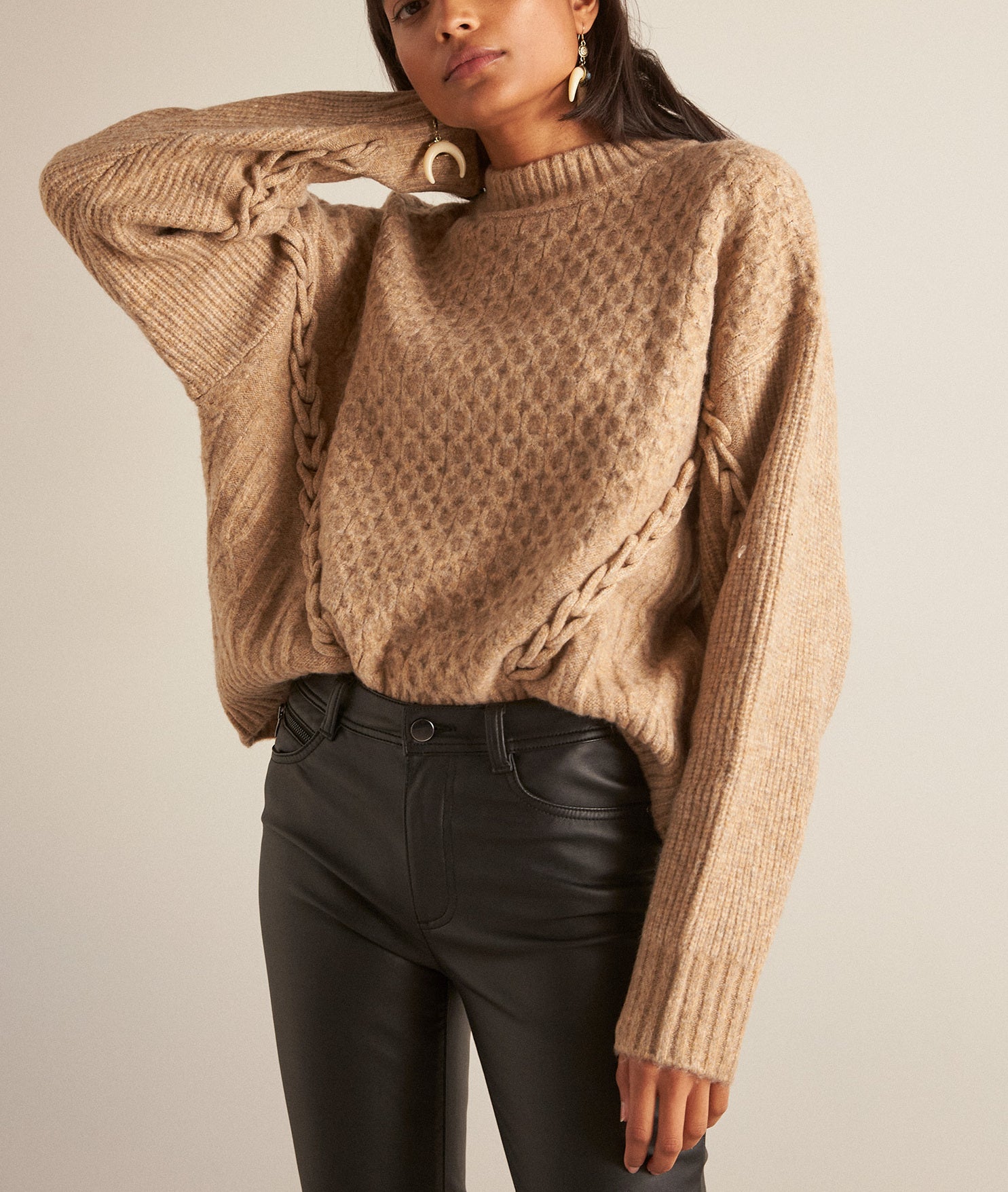 Pull en mailles torsadées beige Badya Faume - seconde main