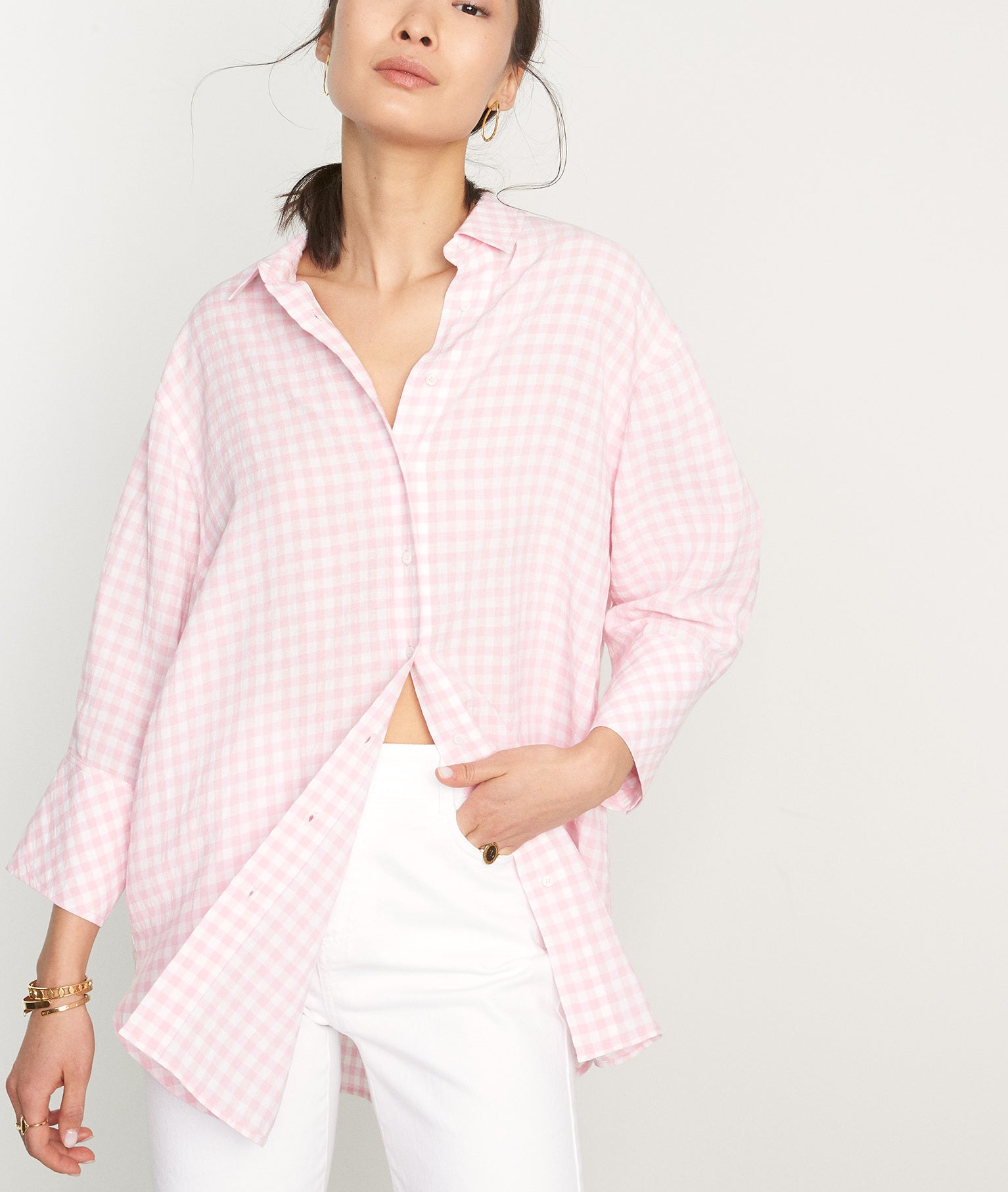 Chemise oversize en vichy rose Clemence Faume - seconde main