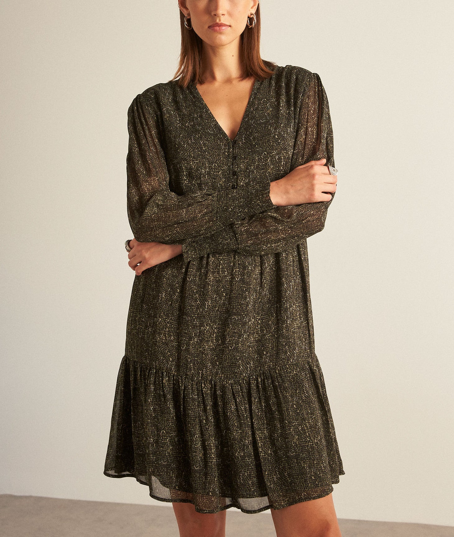 Robe courte kaki imprimée Hadira Faume - seconde main