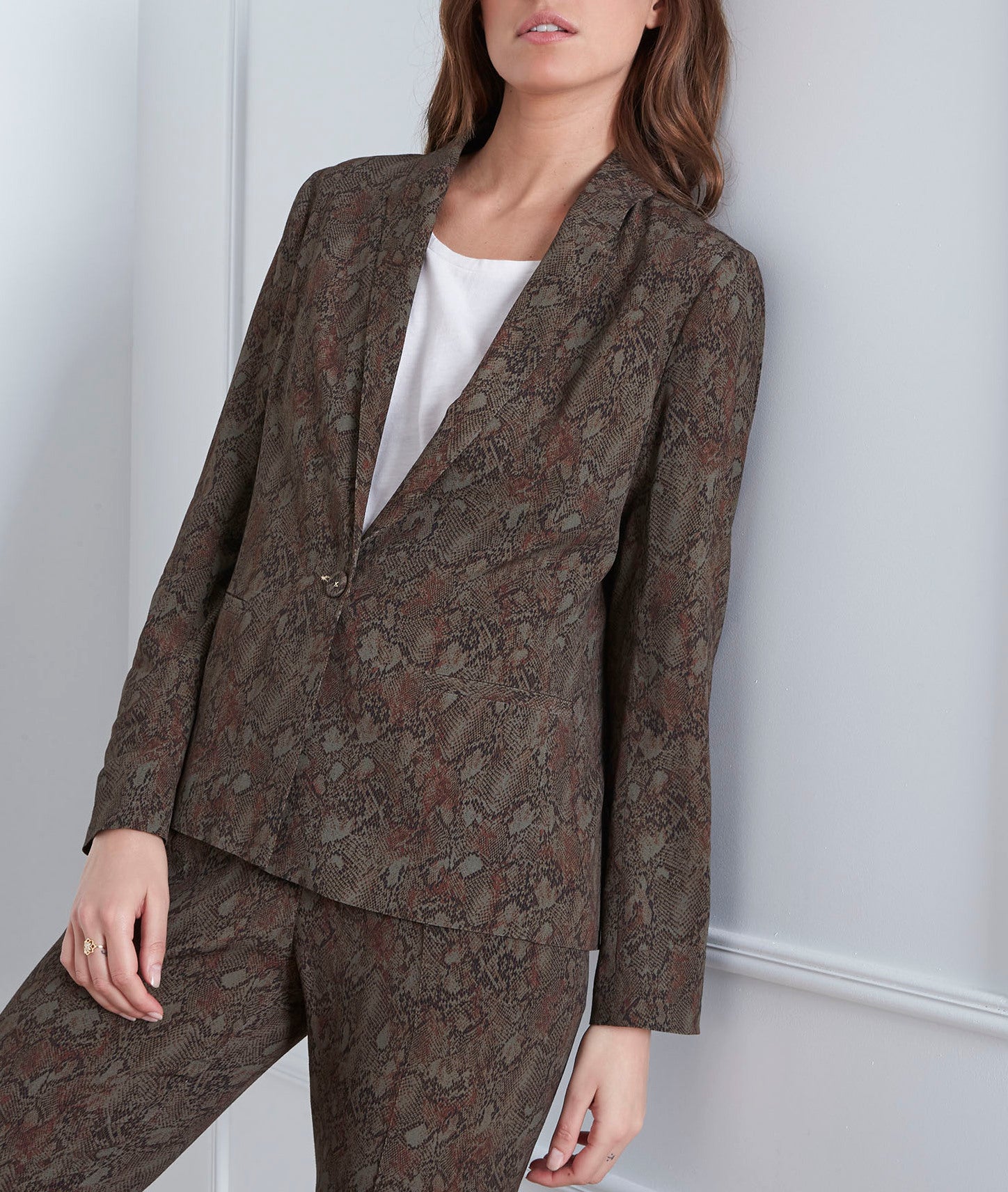 Veste kaki fluide imprimé python Farley Faume - seconde main