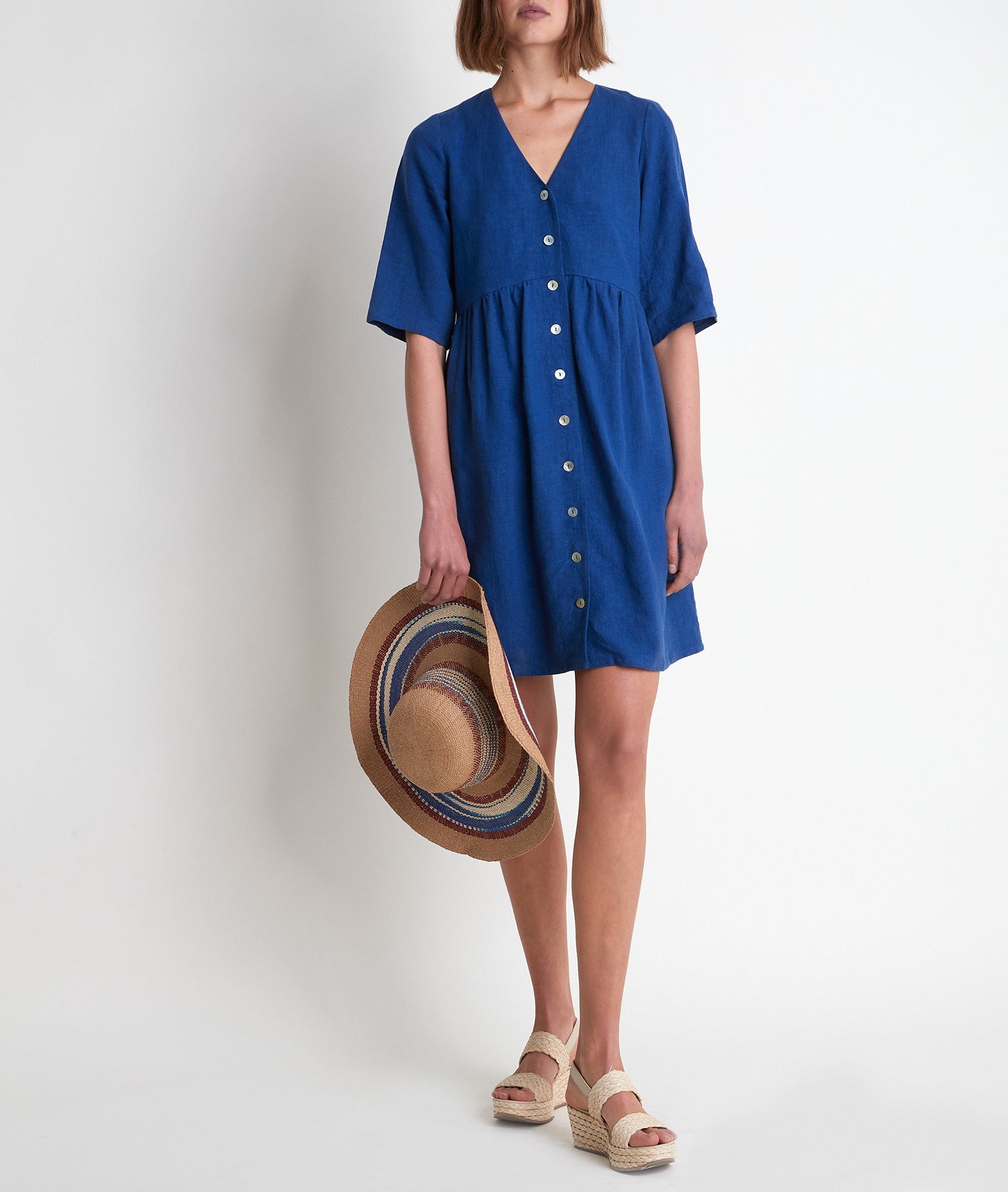 Robe en lin boutonnée bleue Lalou Faume - seconde main