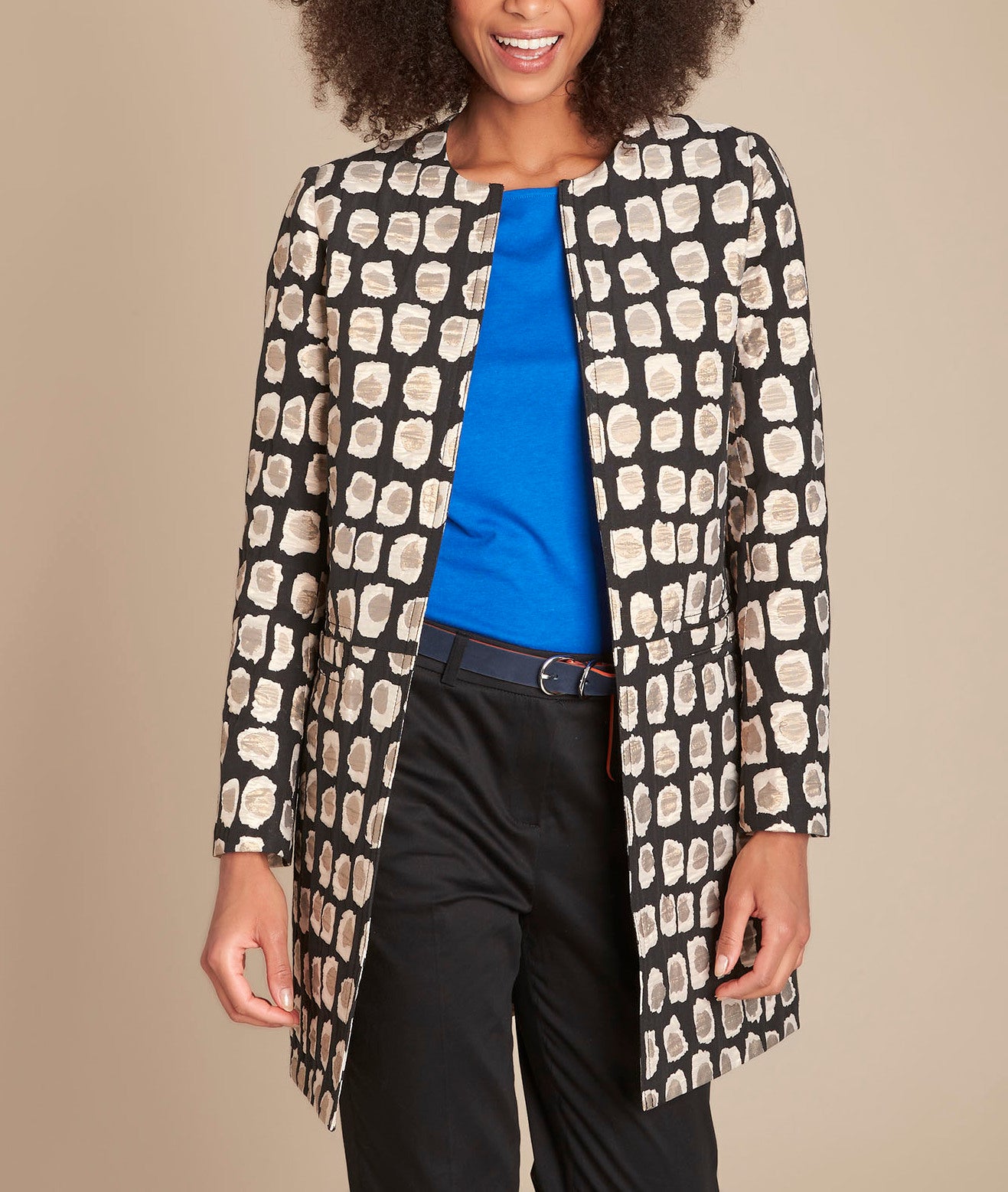 Manteau noir imprimé fantaisie jacquard Kaya Faume - seconde main