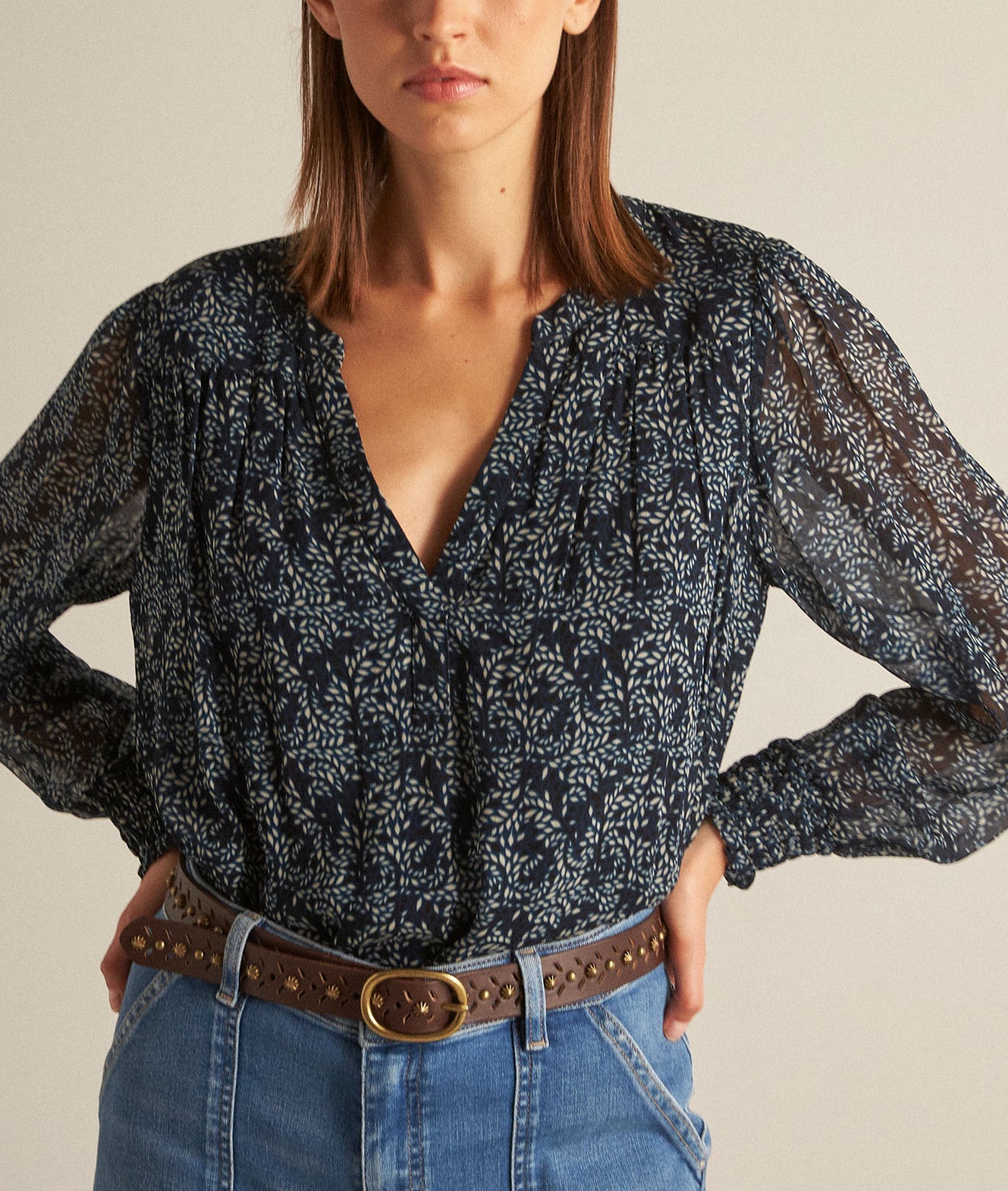 Blouse imprimée pétrole Caly Faume - seconde main