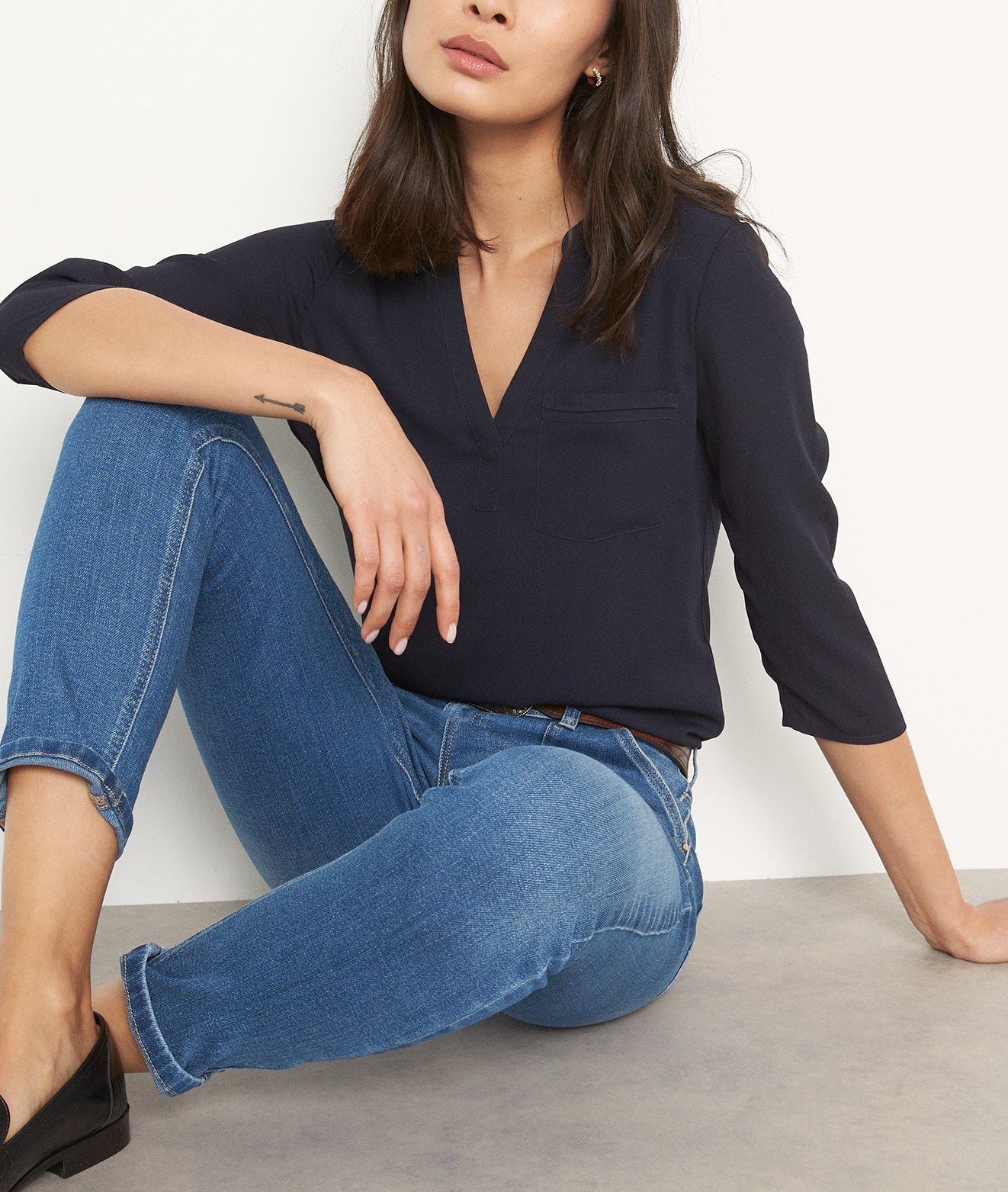 Blouse bi-matière marine Witney Faume - seconde main