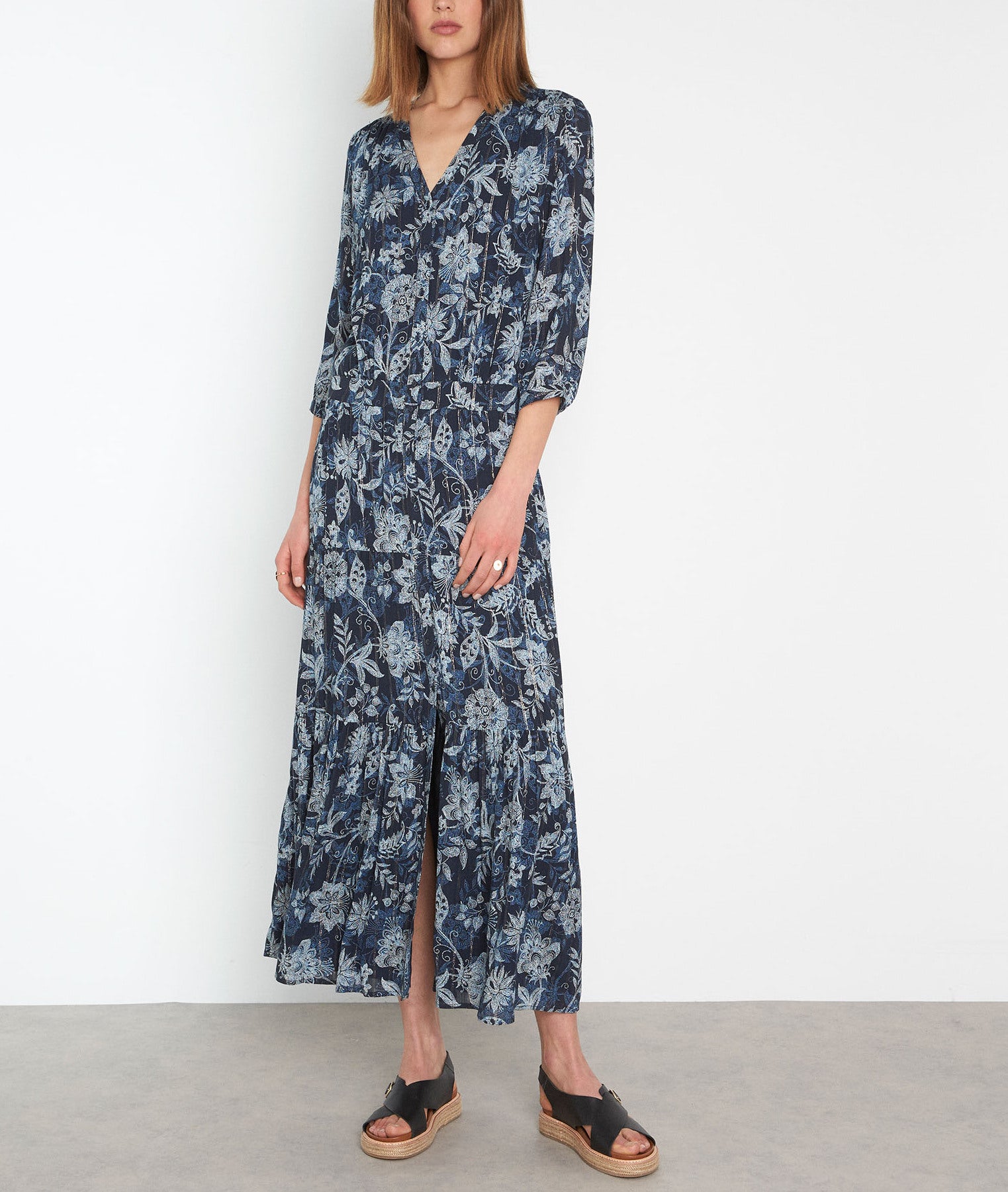 Robe longue imprimée bleu marine Laly Faume - seconde main