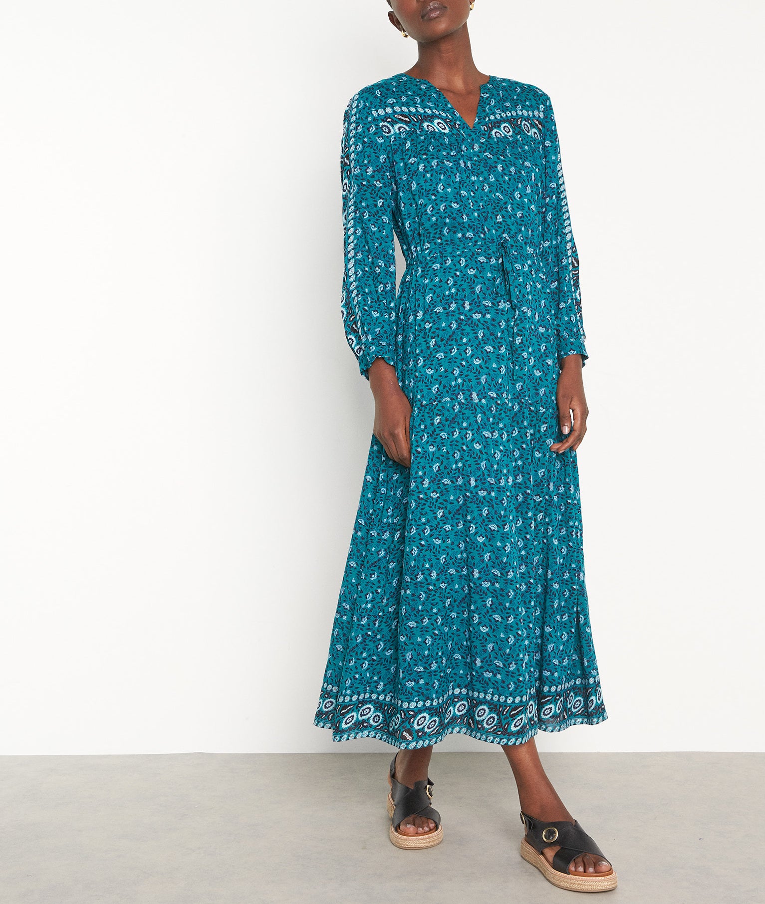 Robe longue imprimée vert Ness Faume - seconde main