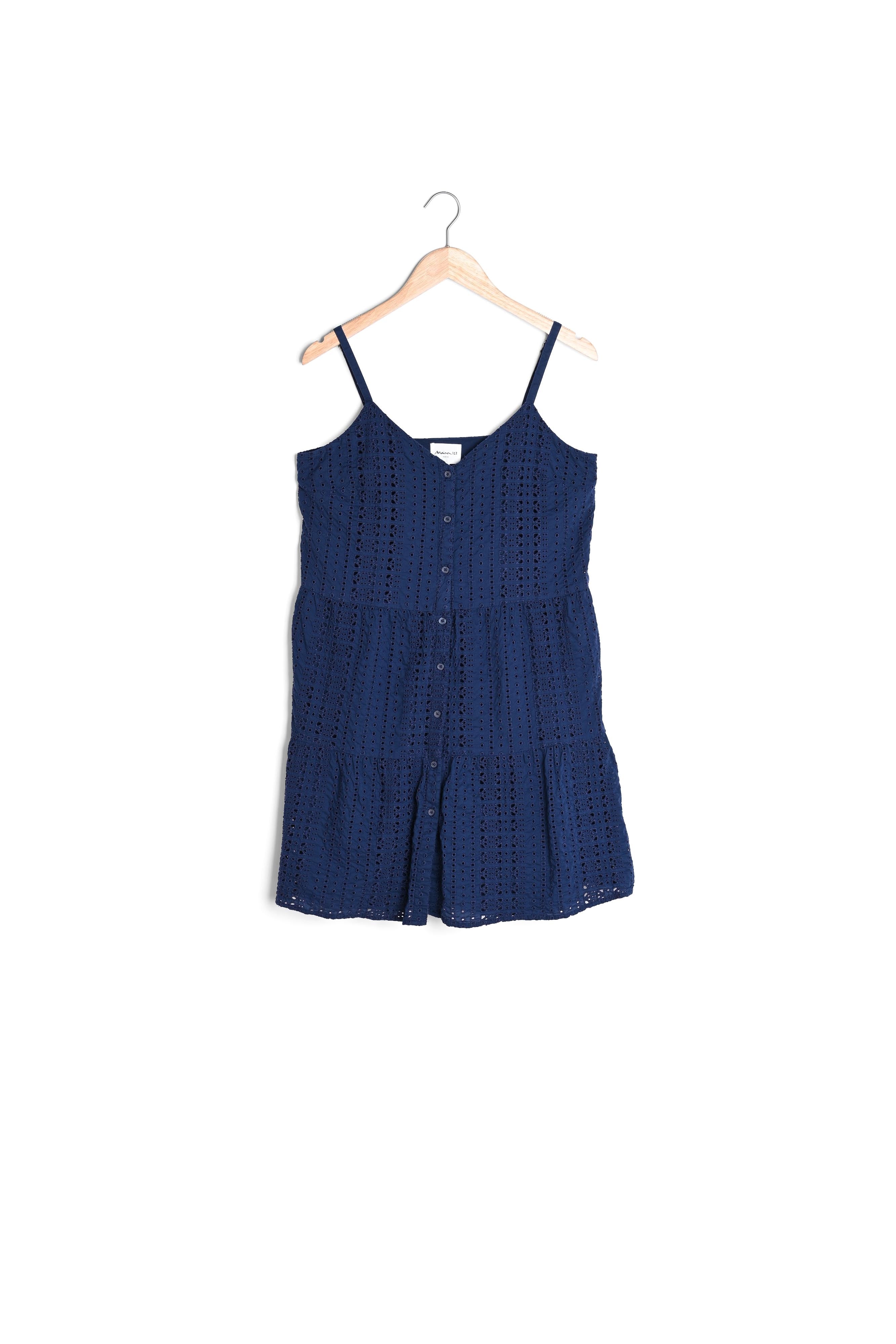 Robe mini à bretelles en broderie anglaise marine Samia Faume - seconde main