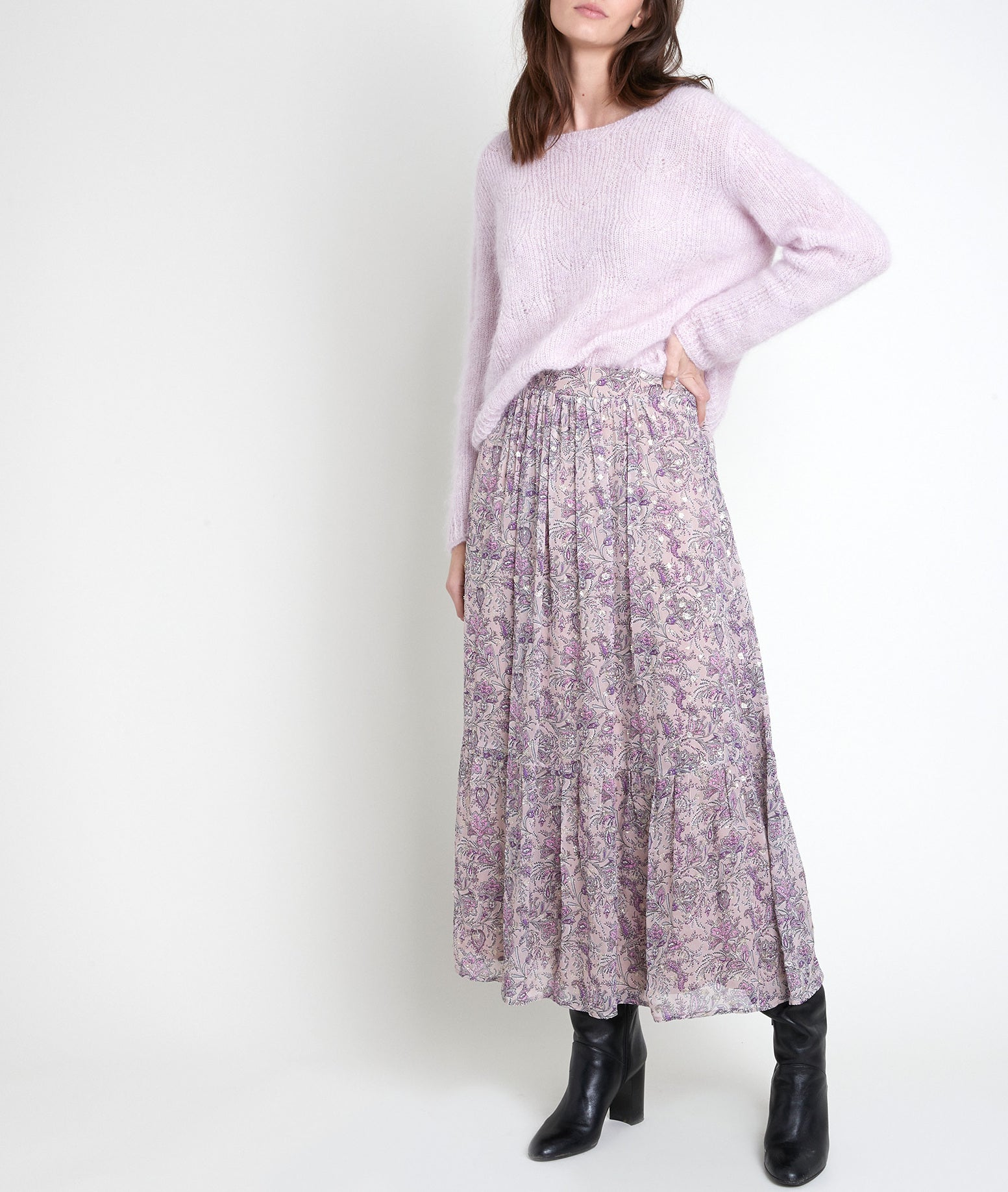 Jupe mauve imprimée Elena Faume - seconde main