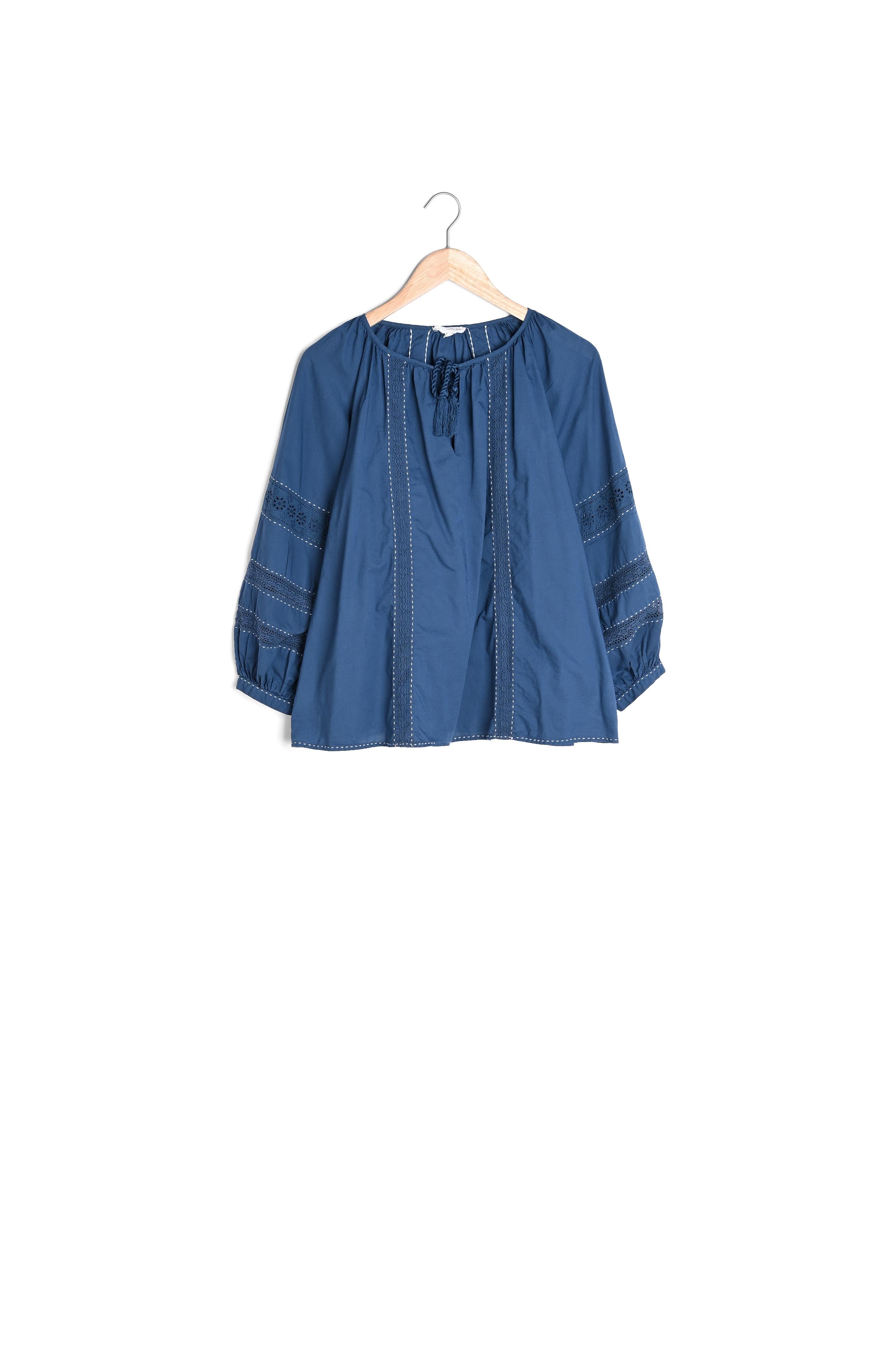 Blouse à manches bouffantes en coton bleu denim Charlotte Faume - seconde main