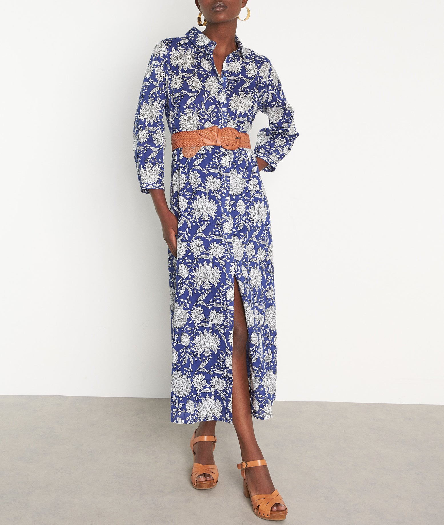 Robe longue imprimée en coton bleu roi Naurice Faume - seconde main