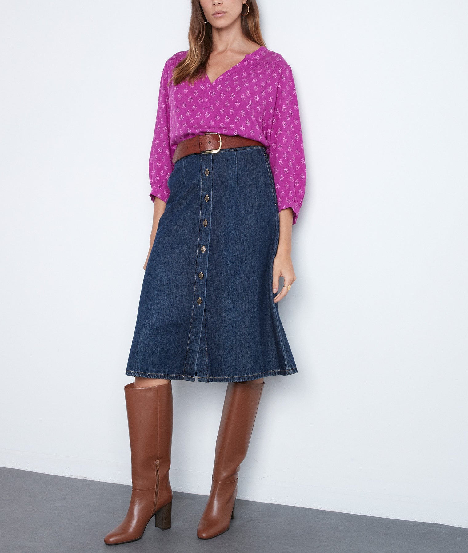 Blouse fluide imprimée fuchsia Elsa Faume - seconde main