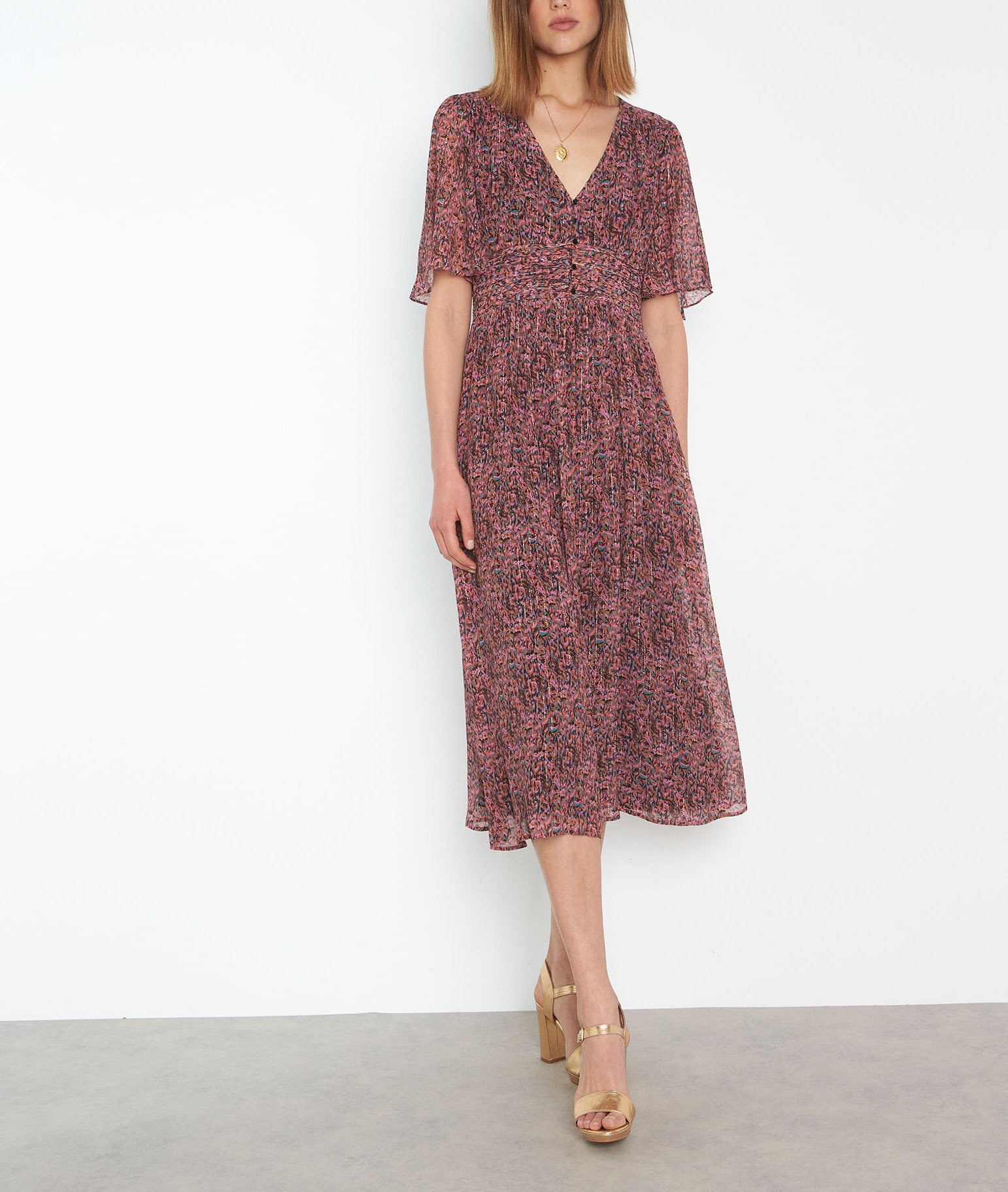 Robe mi-longue imprimée rose Nervane Faume - seconde main