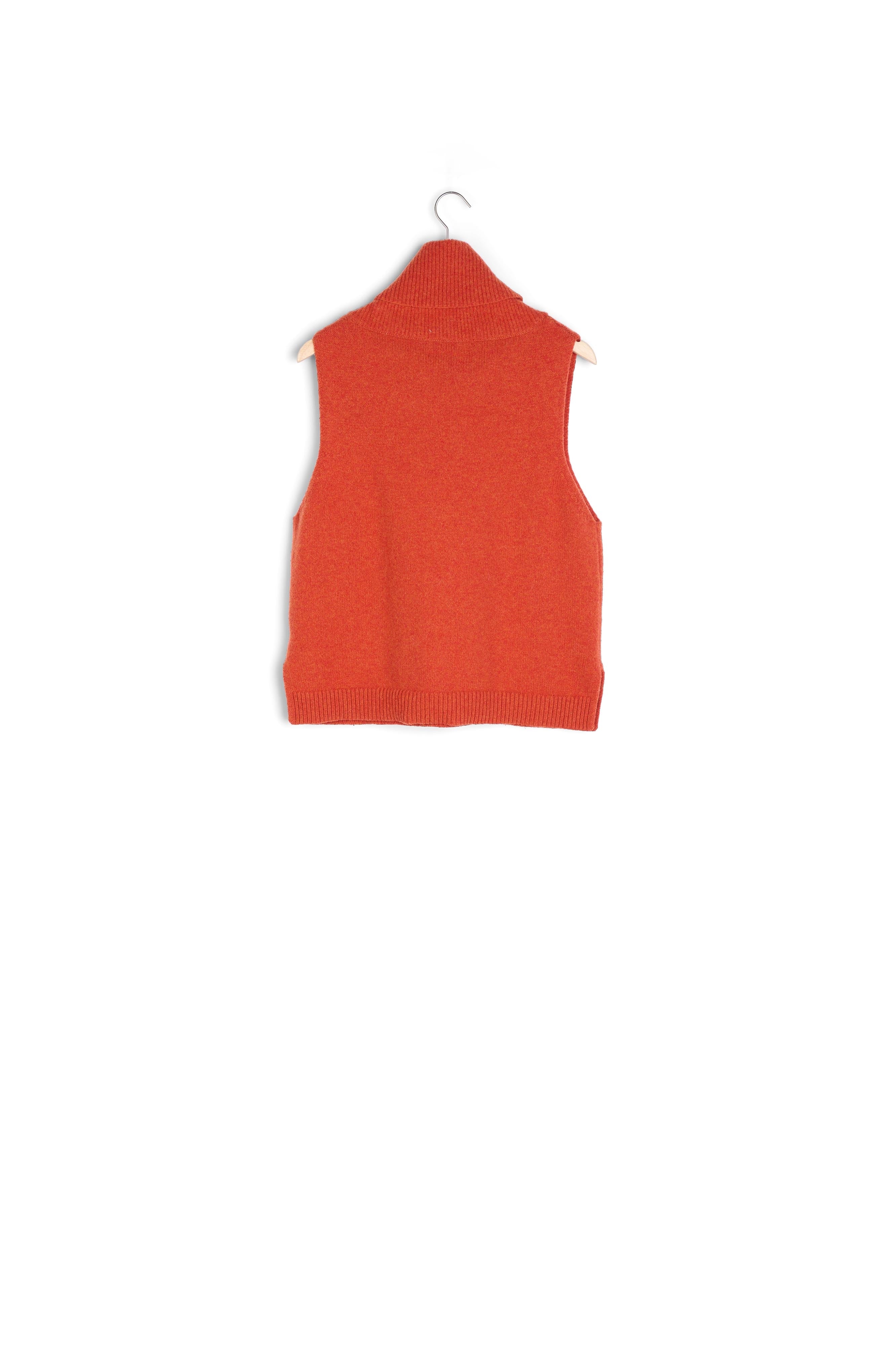 Pull sans manches en laine responsable orange Barclay Faume - seconde main