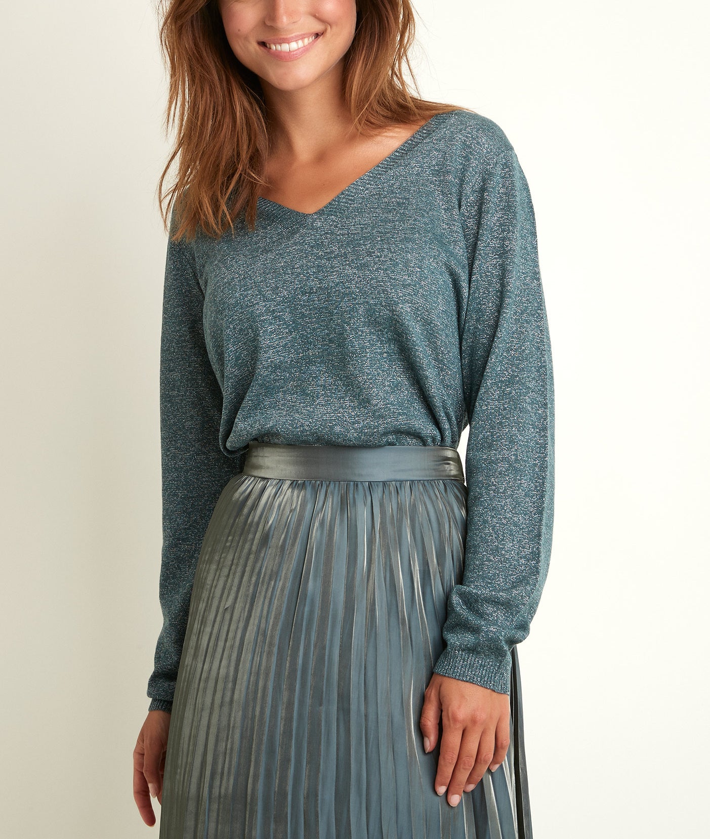 Pull fin brillant vert Ryo Faume - seconde main