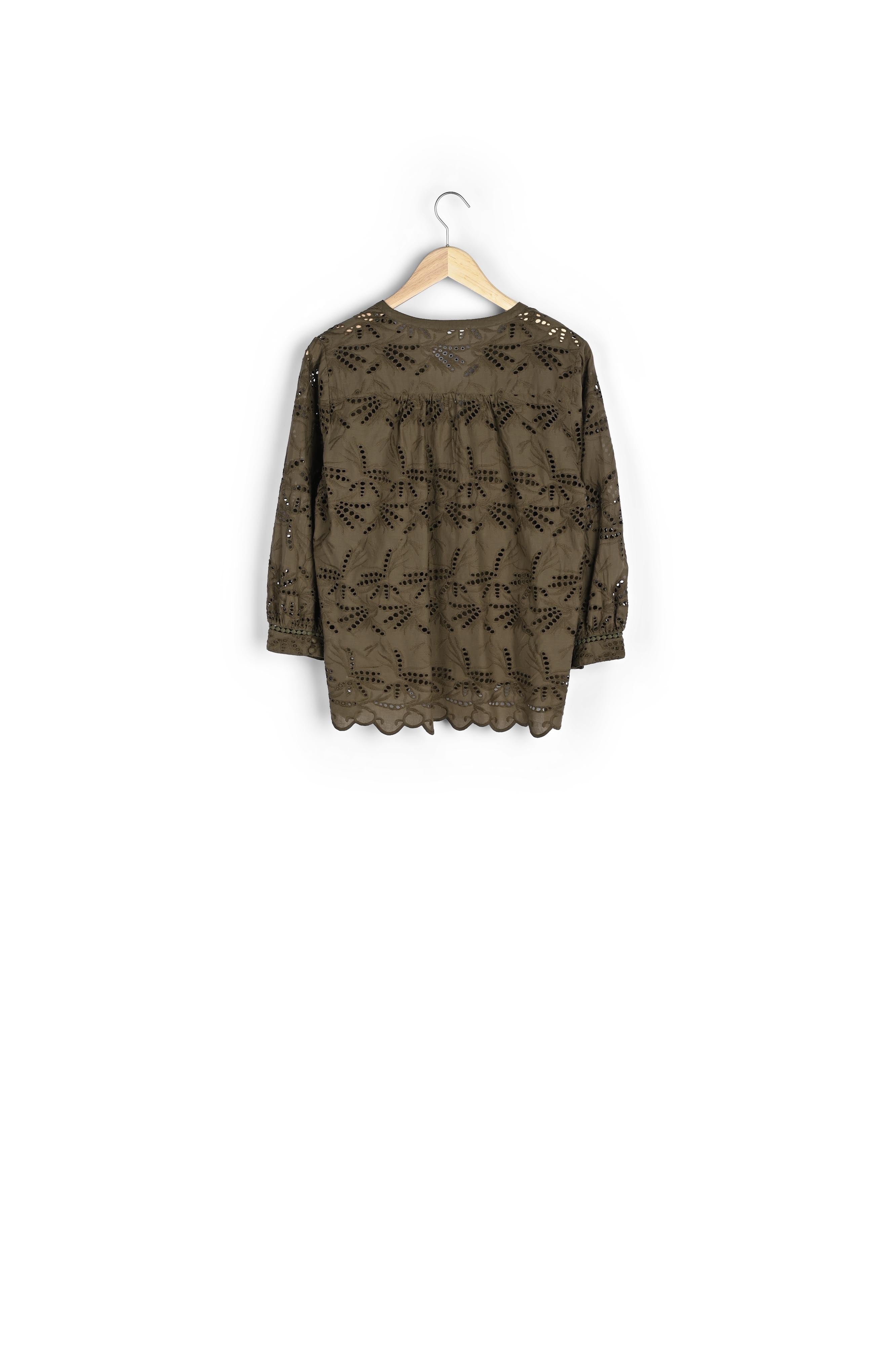 Blouse en broderie anglaise kaki Tebene Faume - seconde main