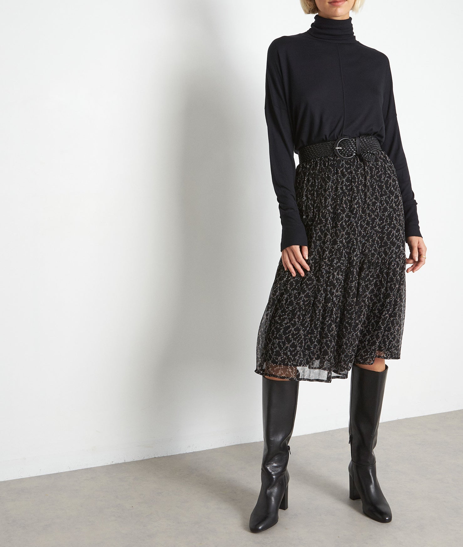 Jupe midi imprimé noir et blanc Florianne Faume - seconde main