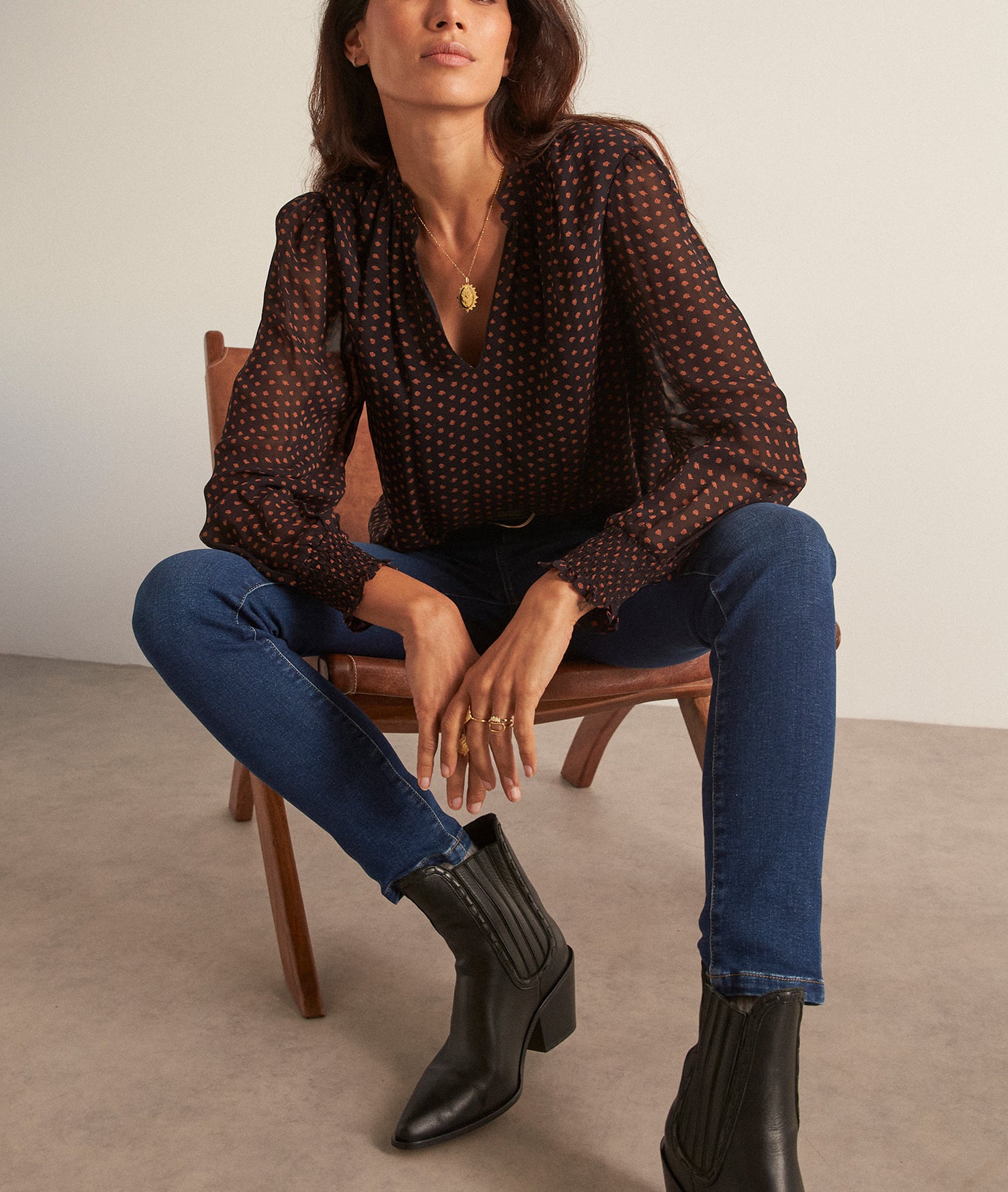 Blouse légère bleu marine imprimé Charme Faume - seconde main