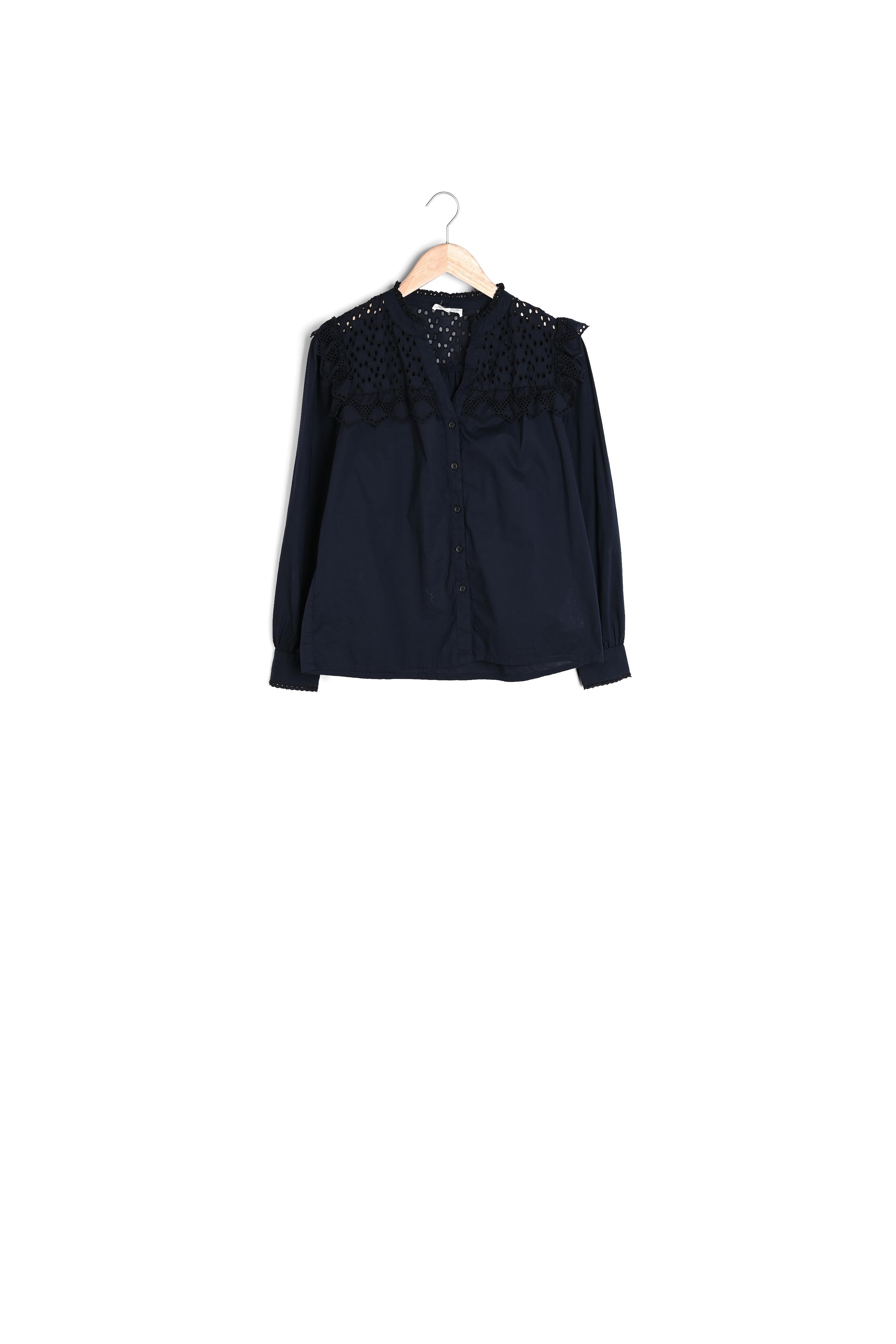 Blouse romantique en coton bleu marine Laila Faume - seconde main