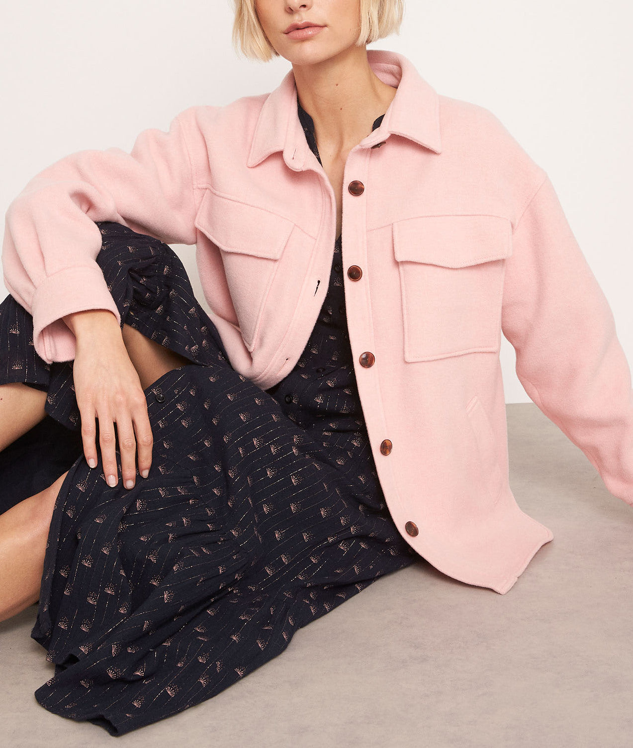 Surchemise en coton et laine XXL rose poudré Rita Faume - seconde main