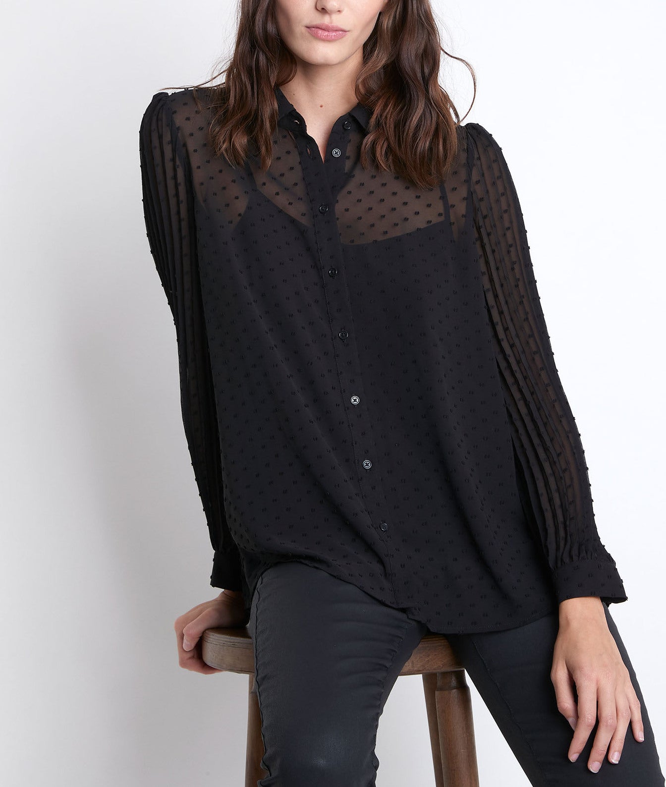 Blouse plissée à plumetis Jany Faume - seconde main