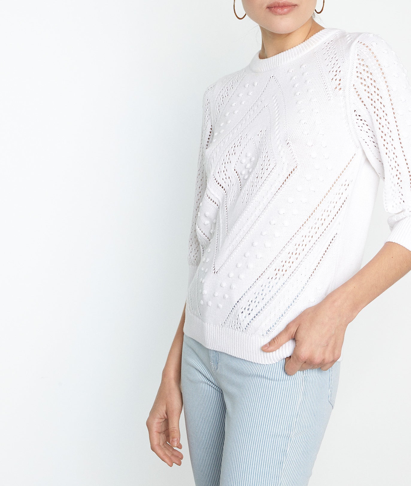 Pull en coton bio à détails ajourées blanc Pietra Faume - seconde main