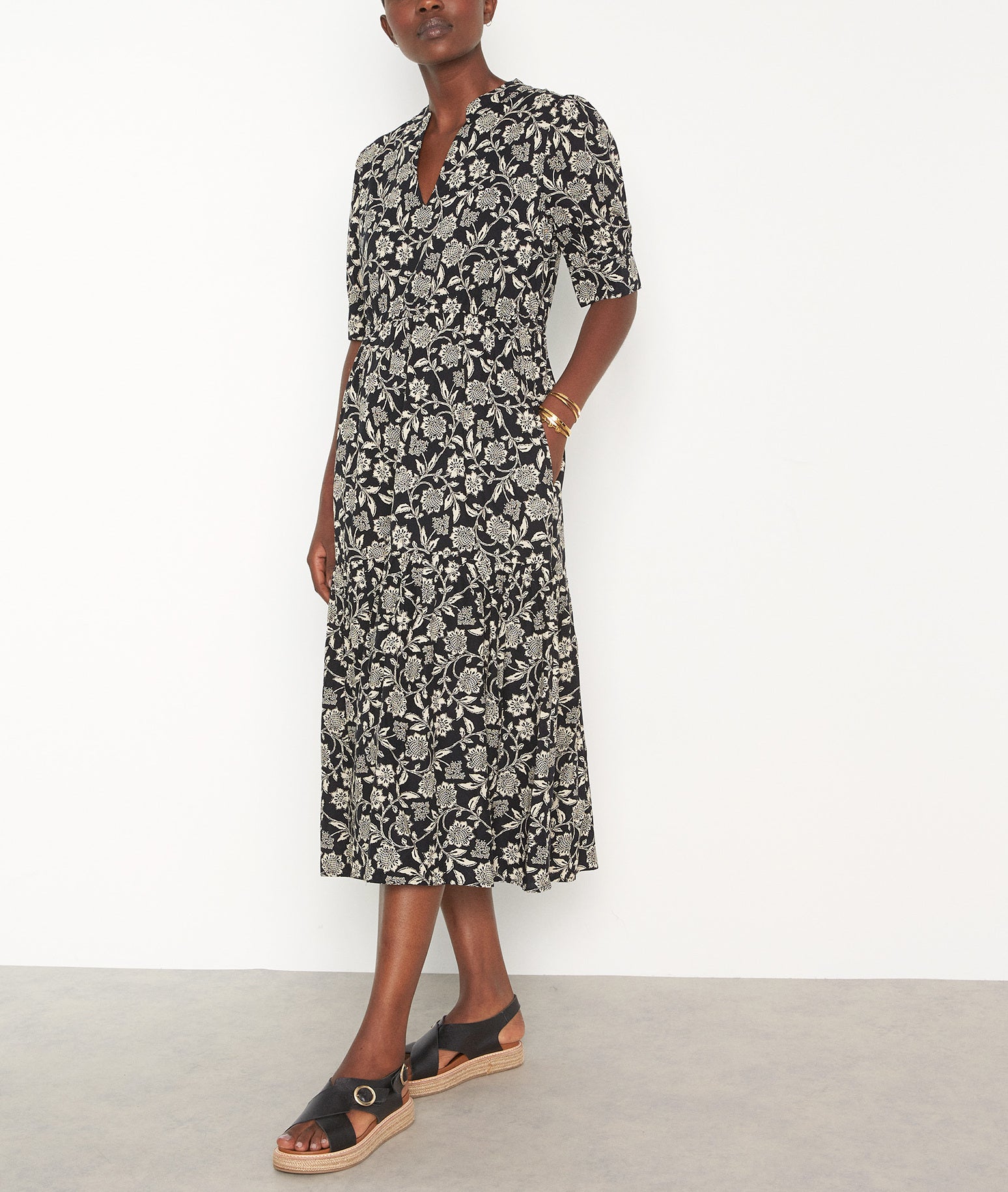 Robe longue en coton imprimé noir Naomie Faume - seconde main