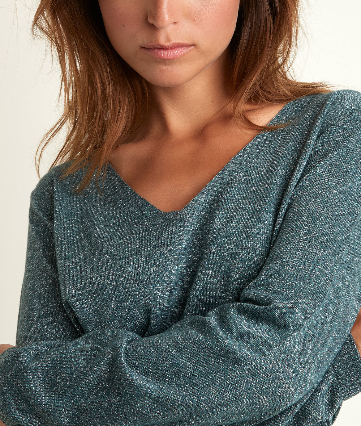 Pull fin brillant vert Ryo Faume - seconde main