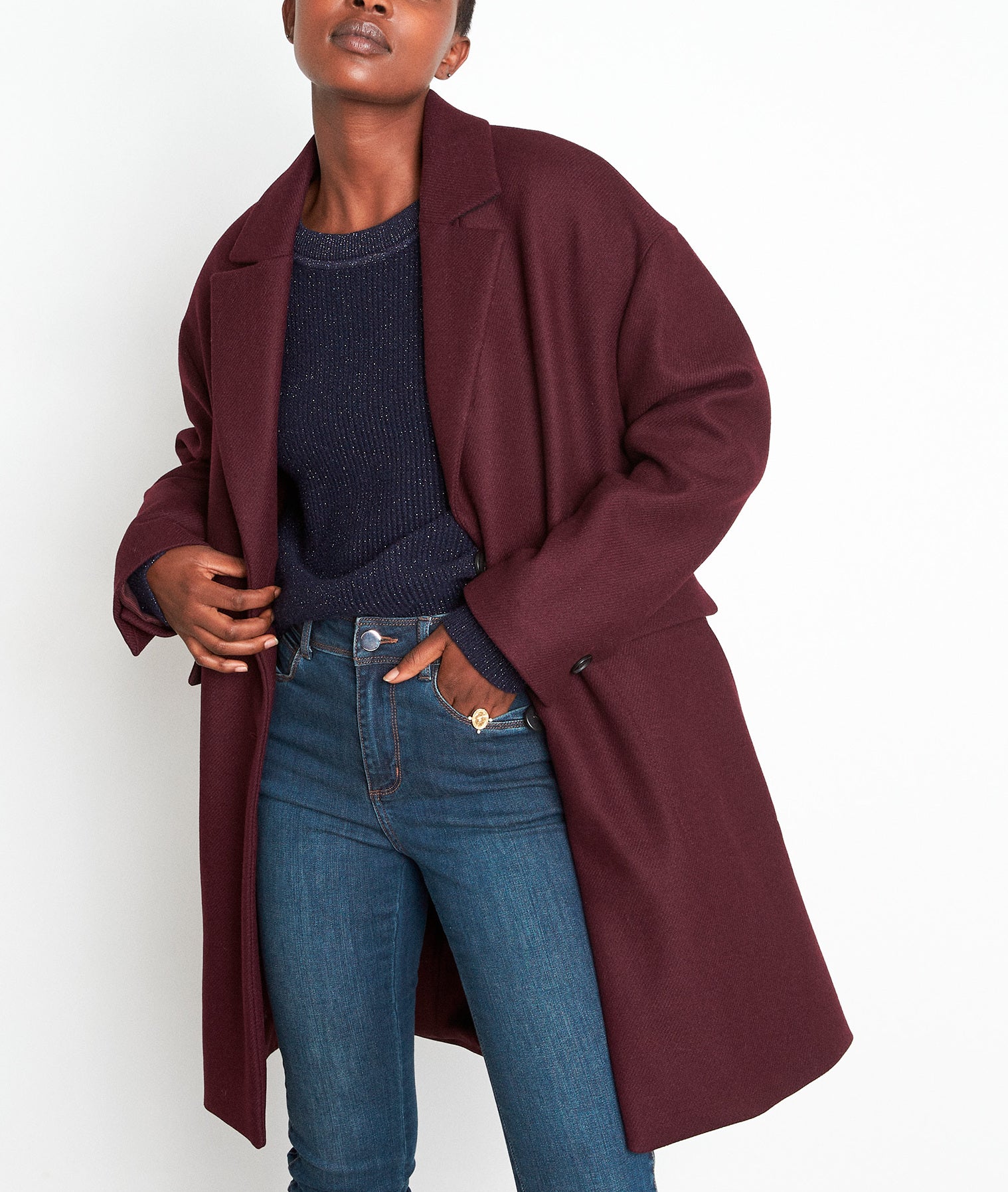 Manteau en laine et cachemire bordeaux Lubna Faume - seconde main