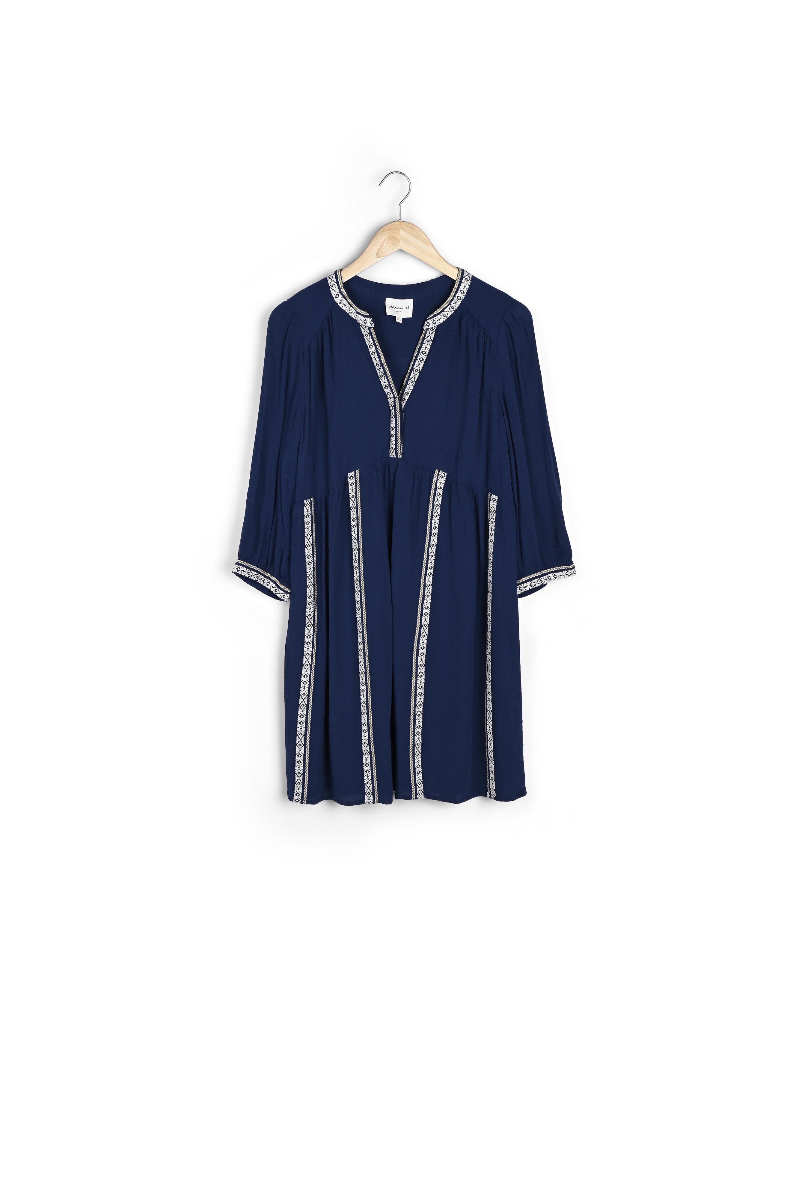 Robe courte fluide et brodée marine Stella Faume - seconde main