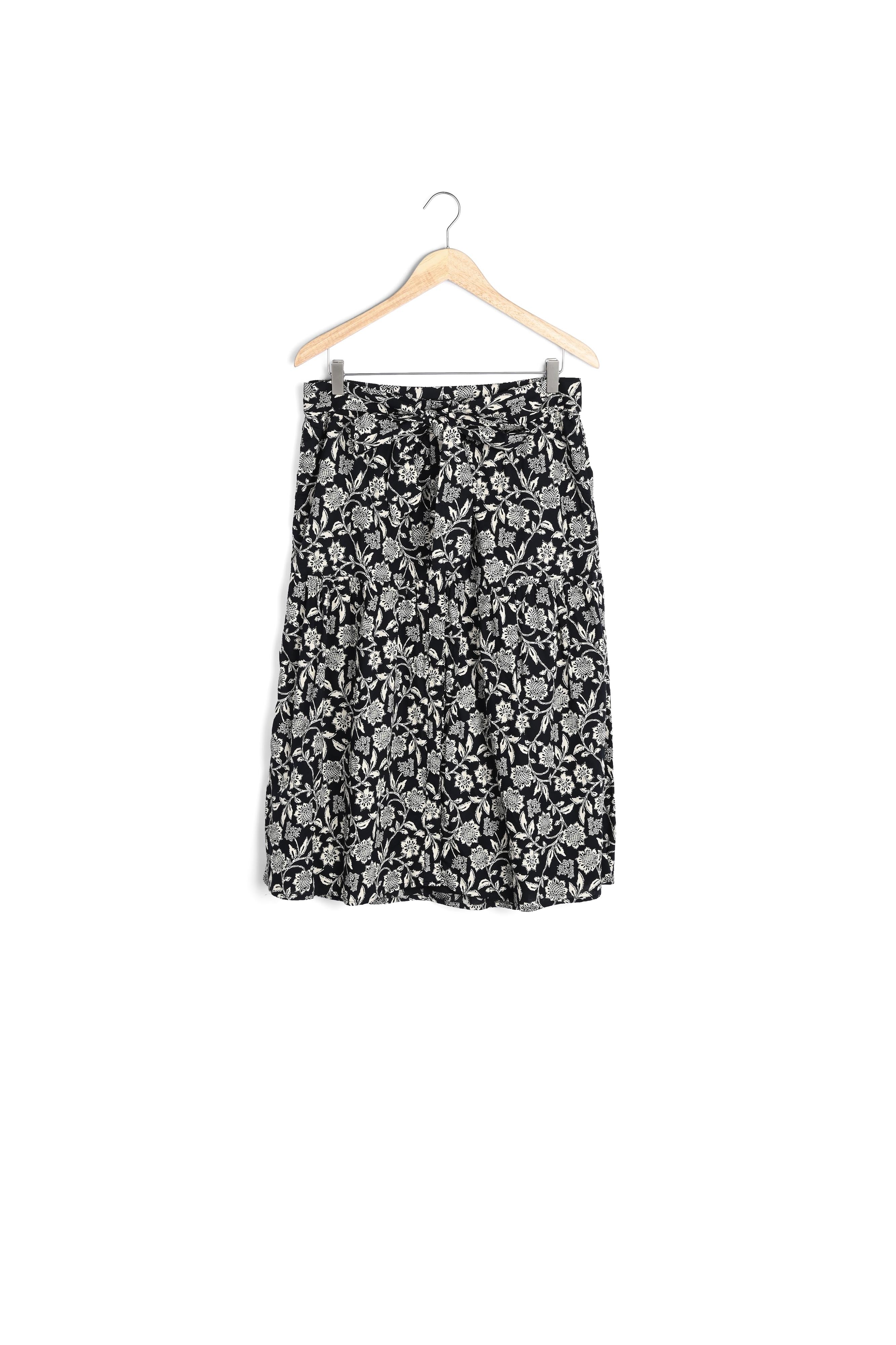 Jupe midi en coton à l'imprimé fleuri noir et blanc Deborah Faume - seconde main