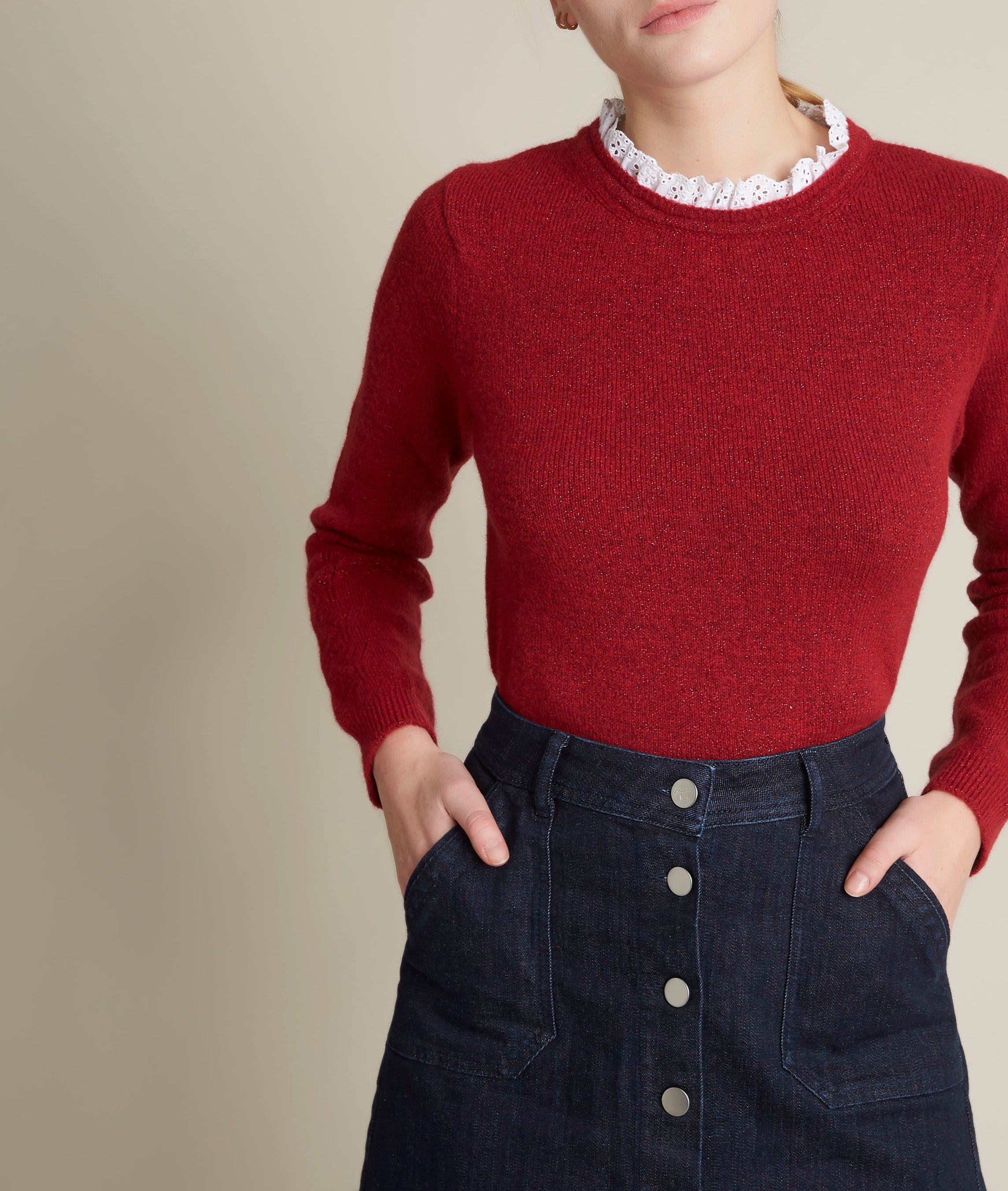 Pull lurex col fantaisie rouge Froufrou Faume - seconde main