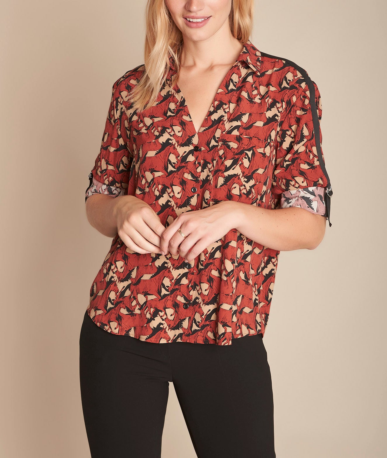 Blouse acajou imprimé cheval Cathleen Faume - seconde main