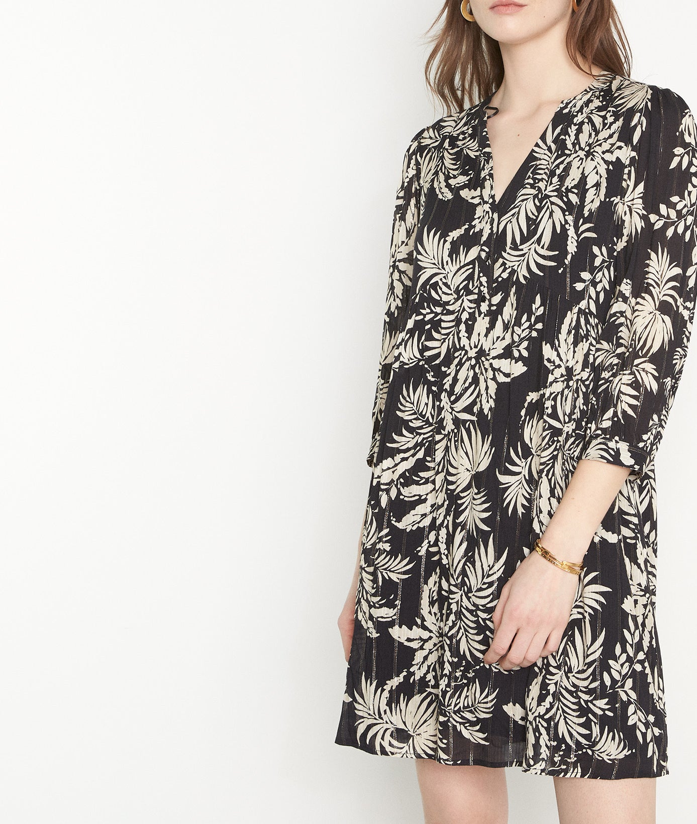 Robe courte imprimée noire Calypso Faume - seconde main